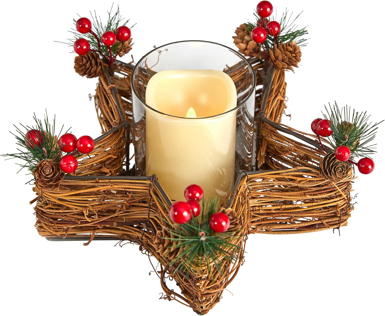 Nearly Natural Holiday Star Candle Holder with LED Light