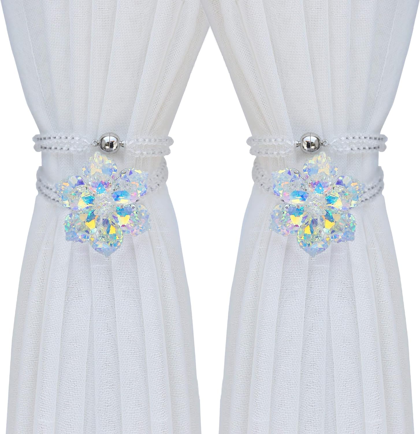 Crystal Flower Magnetic Curtain Tiebacks - White AB