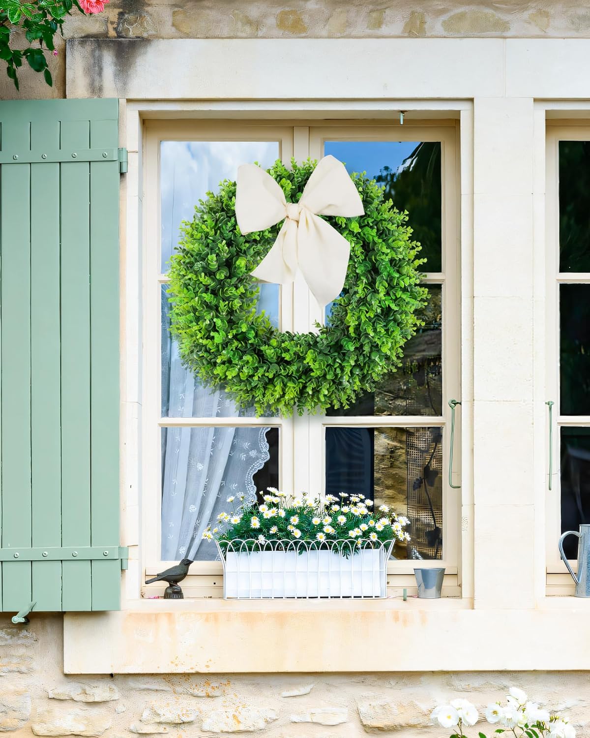 DDHS 20 Inch Artificial Boxwood Wreath for Front Door