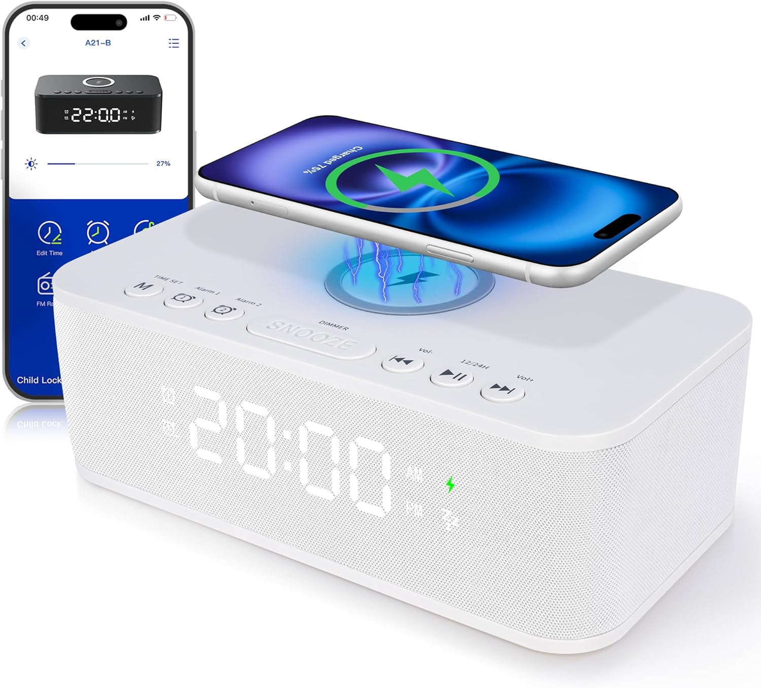 Dual Alarm Clock Radio with Bluetooth and White Noise