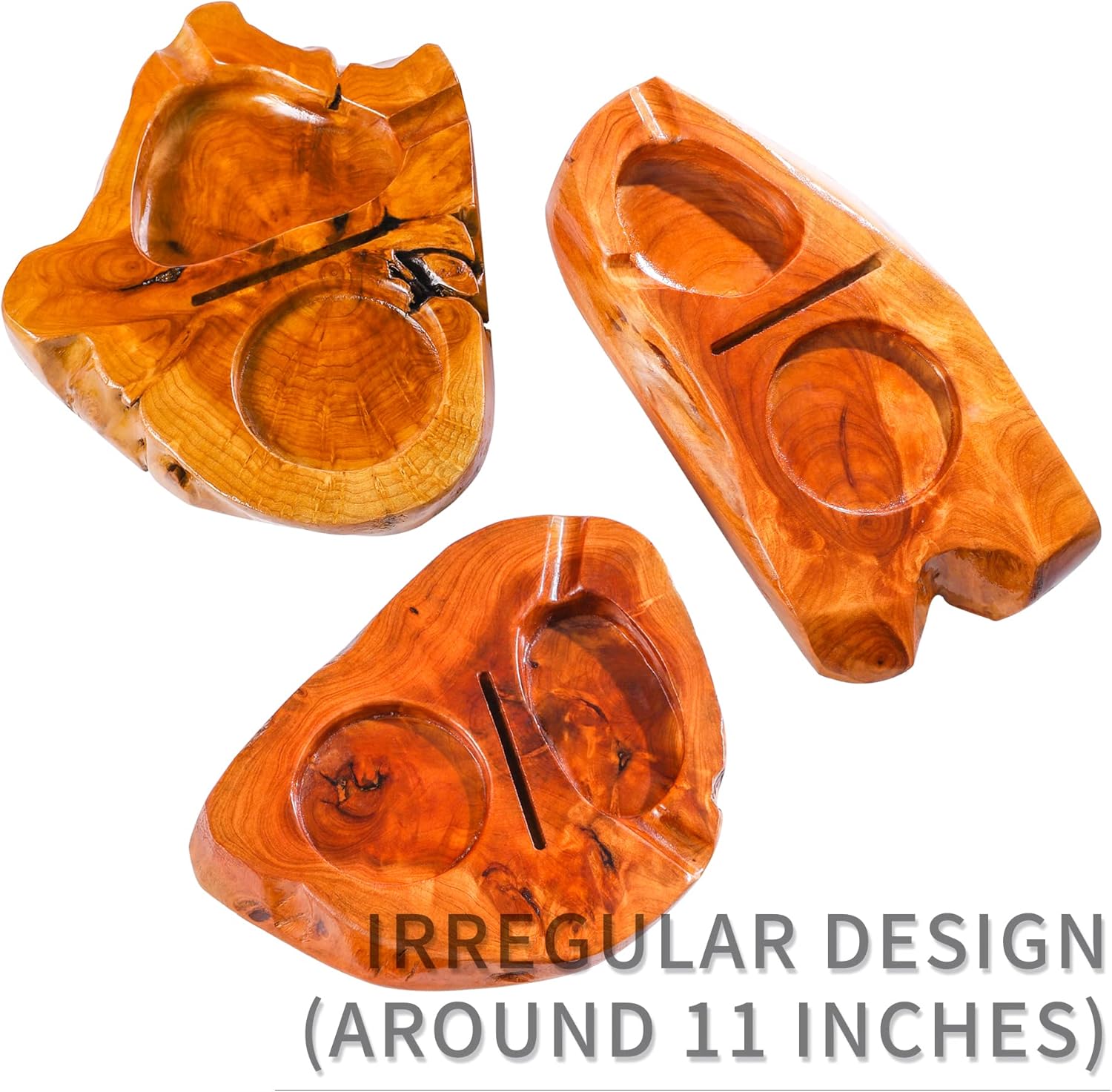 Wooden Cigar Ashtray with Whiskey Glass and Cutter Holder