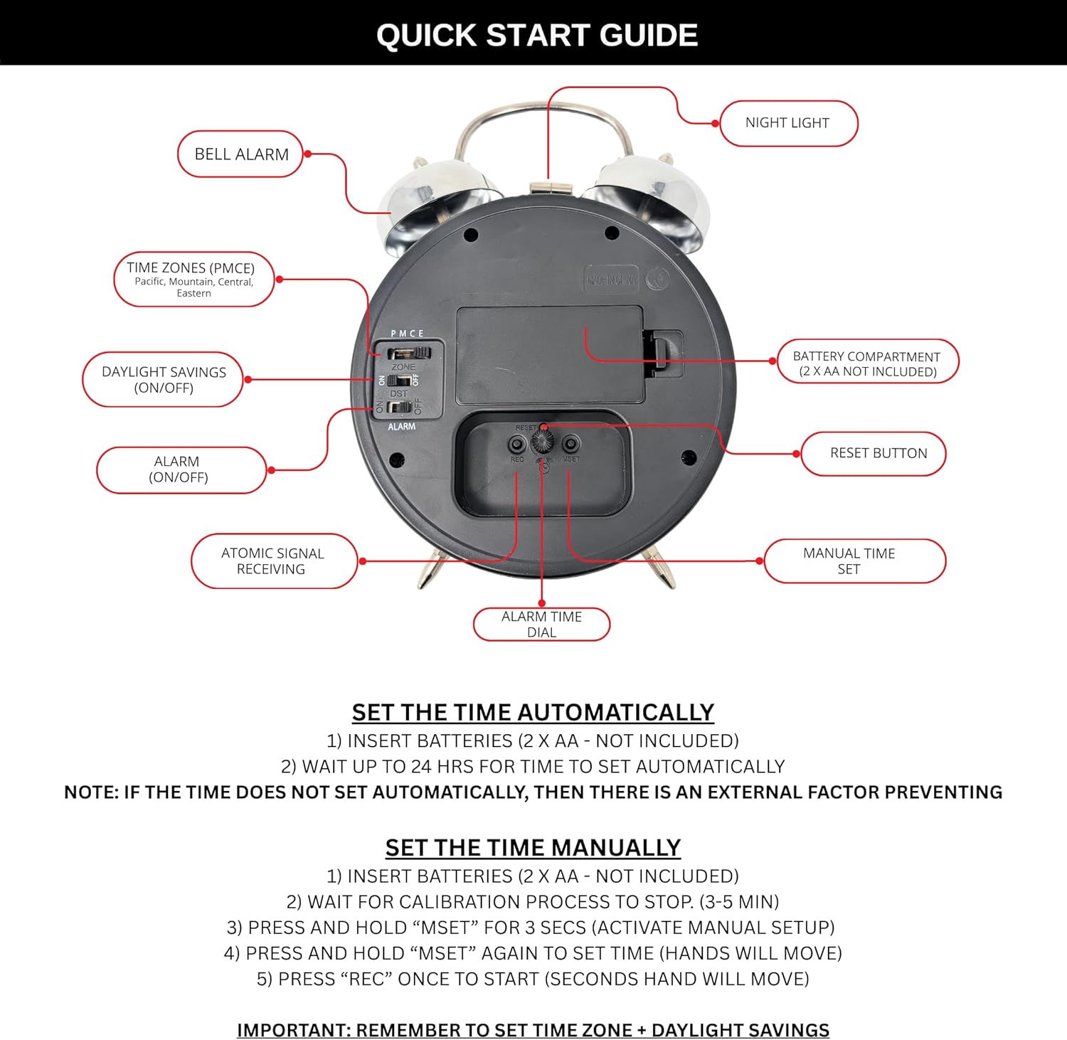 Ken-Tech Atomic Retro Twin Bell Alarm Clock