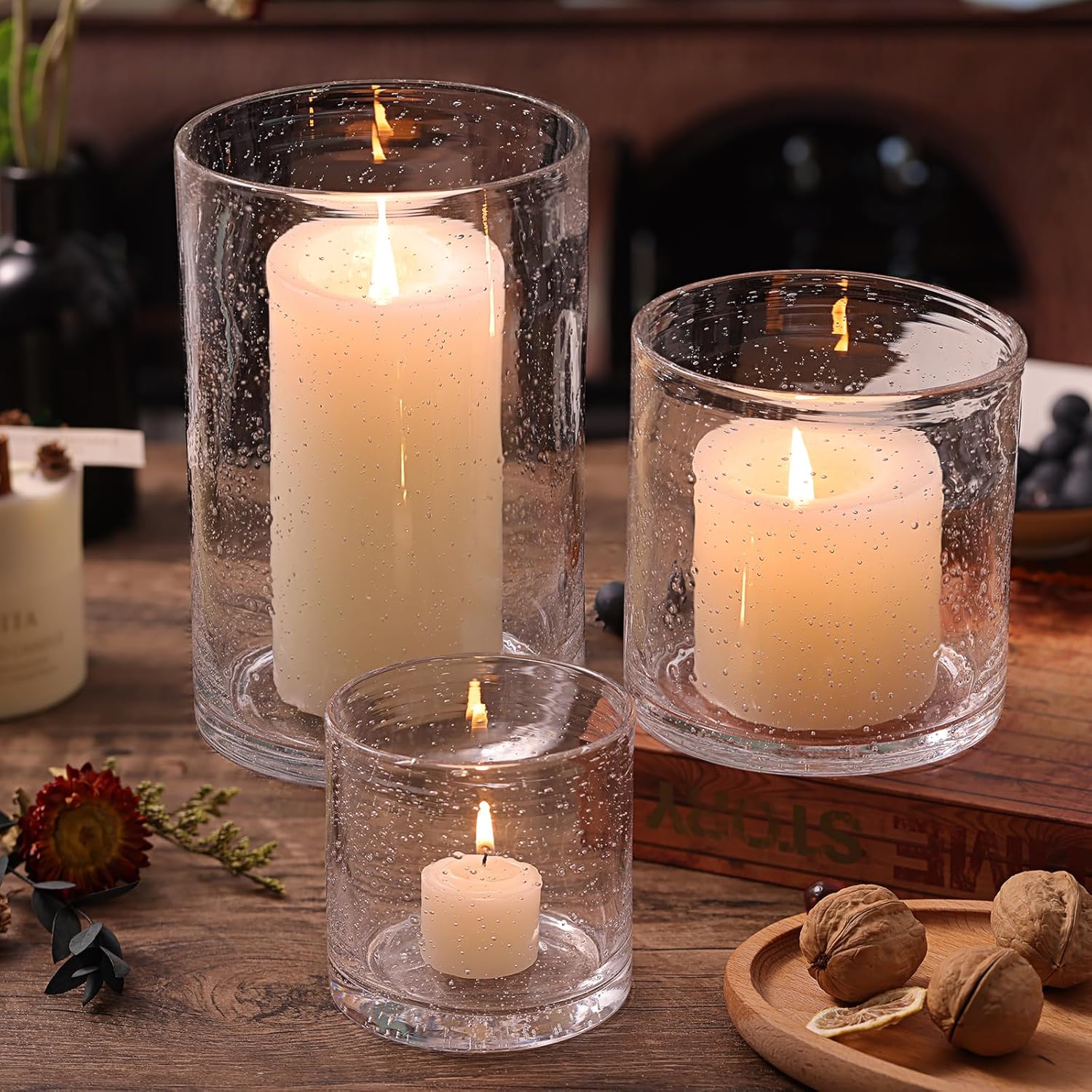 NITIME Hurricane Candle Holder Set of 3 Clear Glass Holders