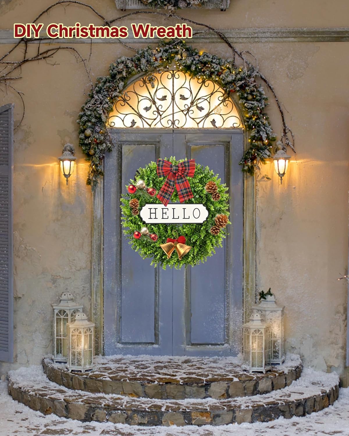 DDHS 20 Inch Artificial Boxwood Wreath for Front Door