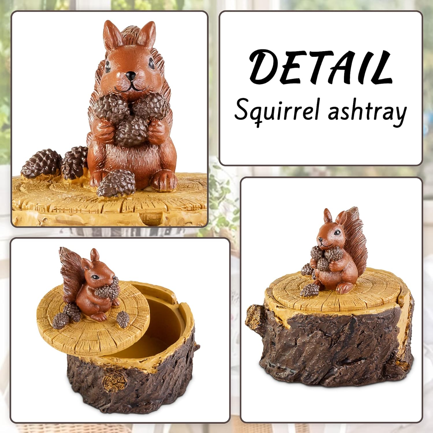 Cute Resin Squirrel Ashtray with Lid for Home and Garden