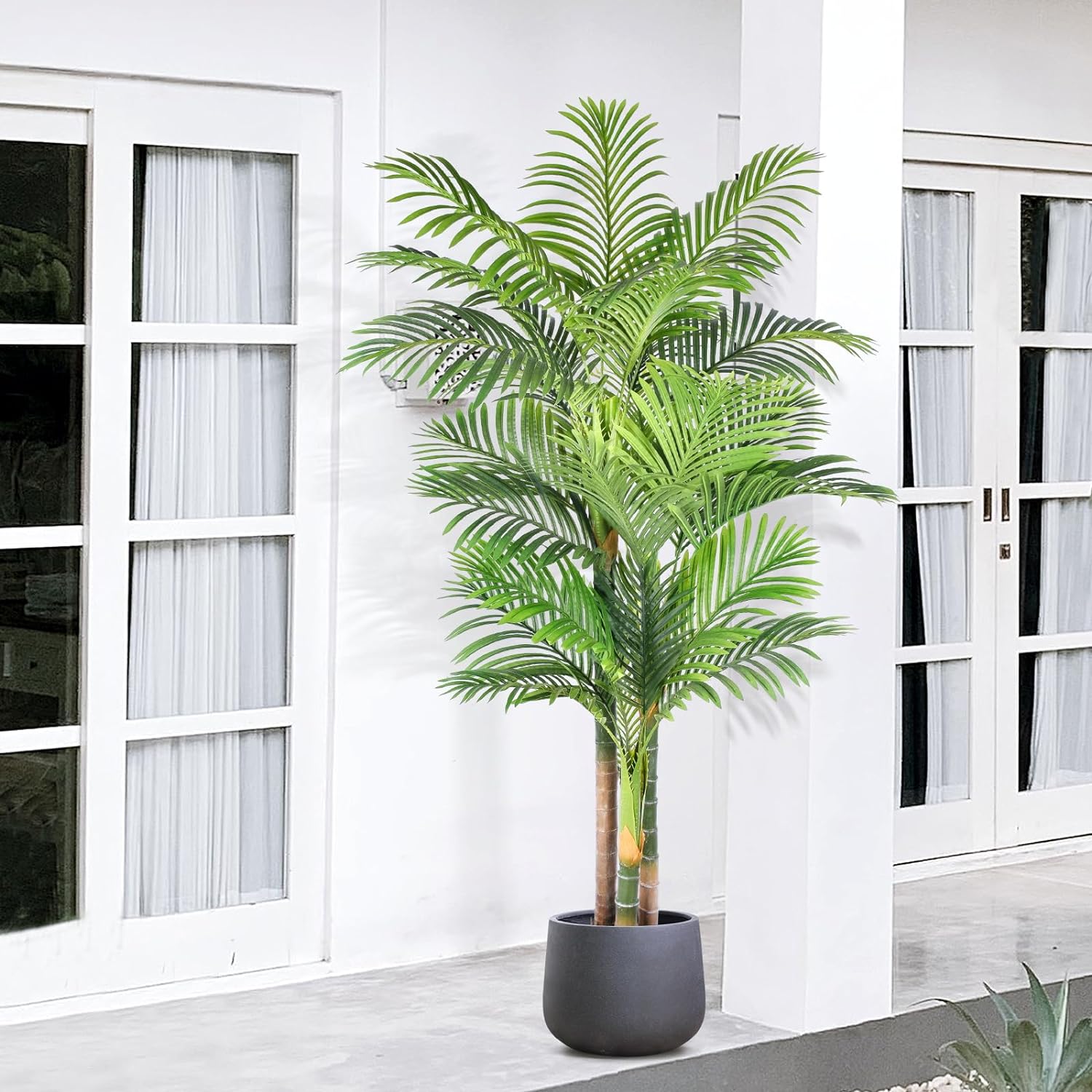 6ft Triple Golden Cane Palm Artificial Tree in Pot