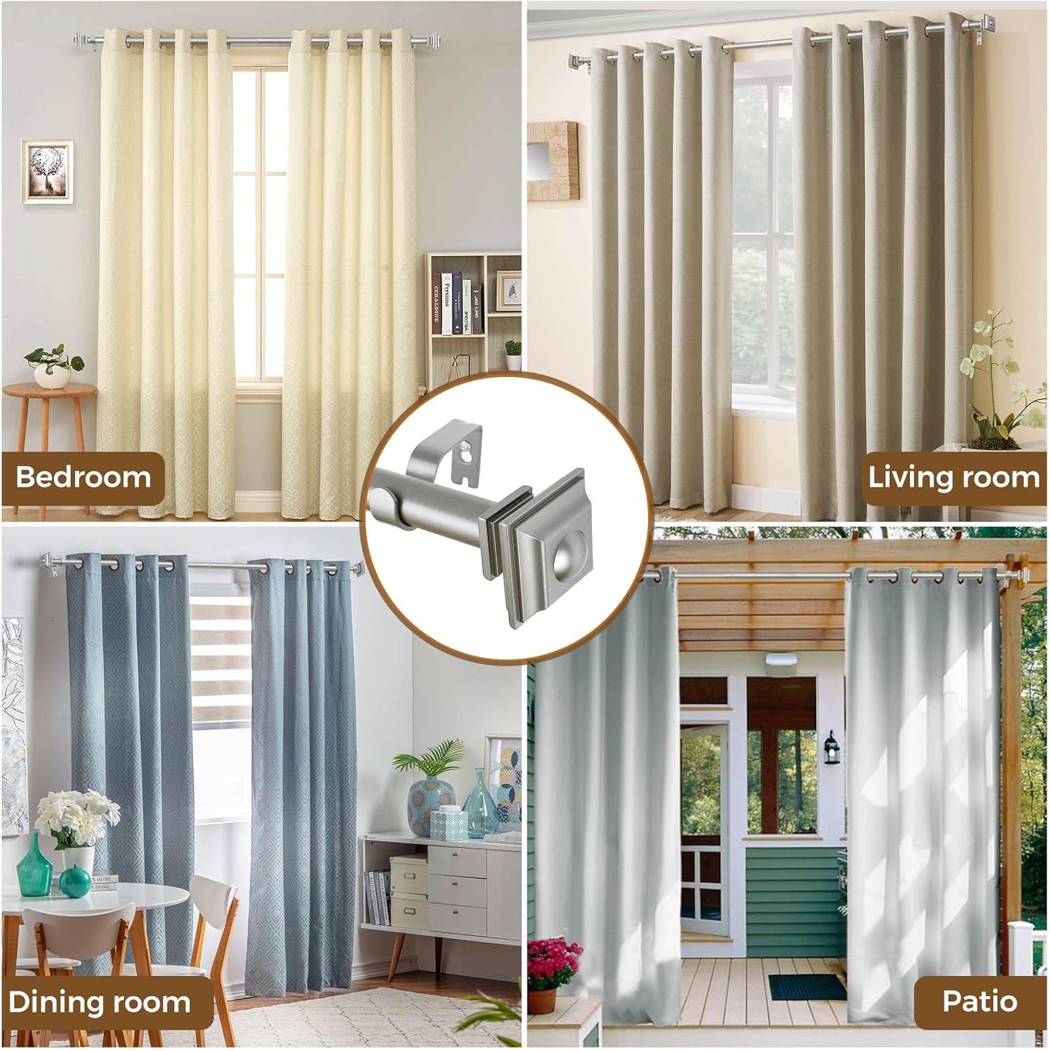 KAMANINA 1 Inch Curtain Rods Adjustable 32-58 Inches Antique Silver