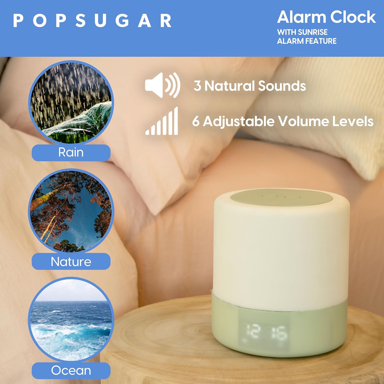 POPSUGAR Sunrise Alarm Clock with Gentle Wake Up and Natural Light Simulation