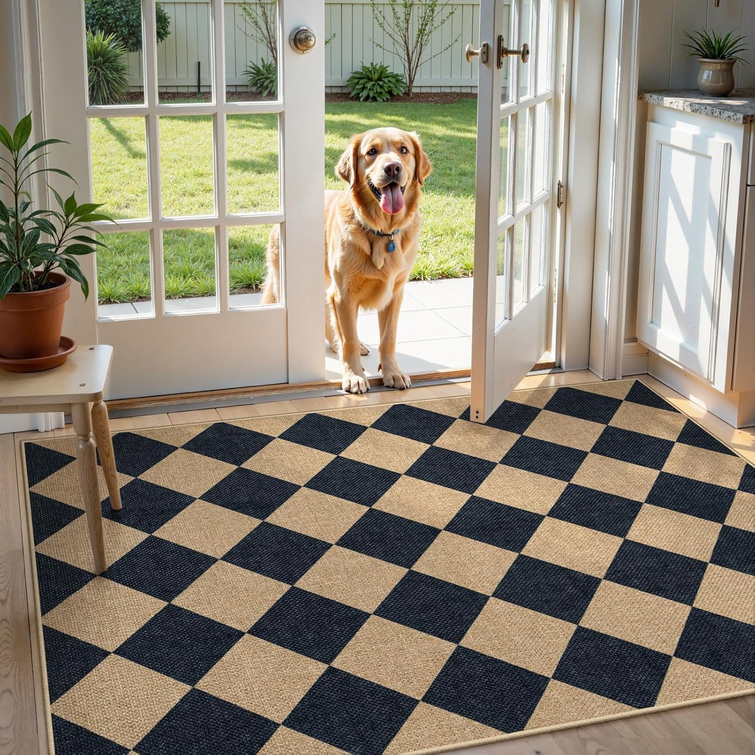Lahome Checkered Jute 3x5 Outdoor Rug