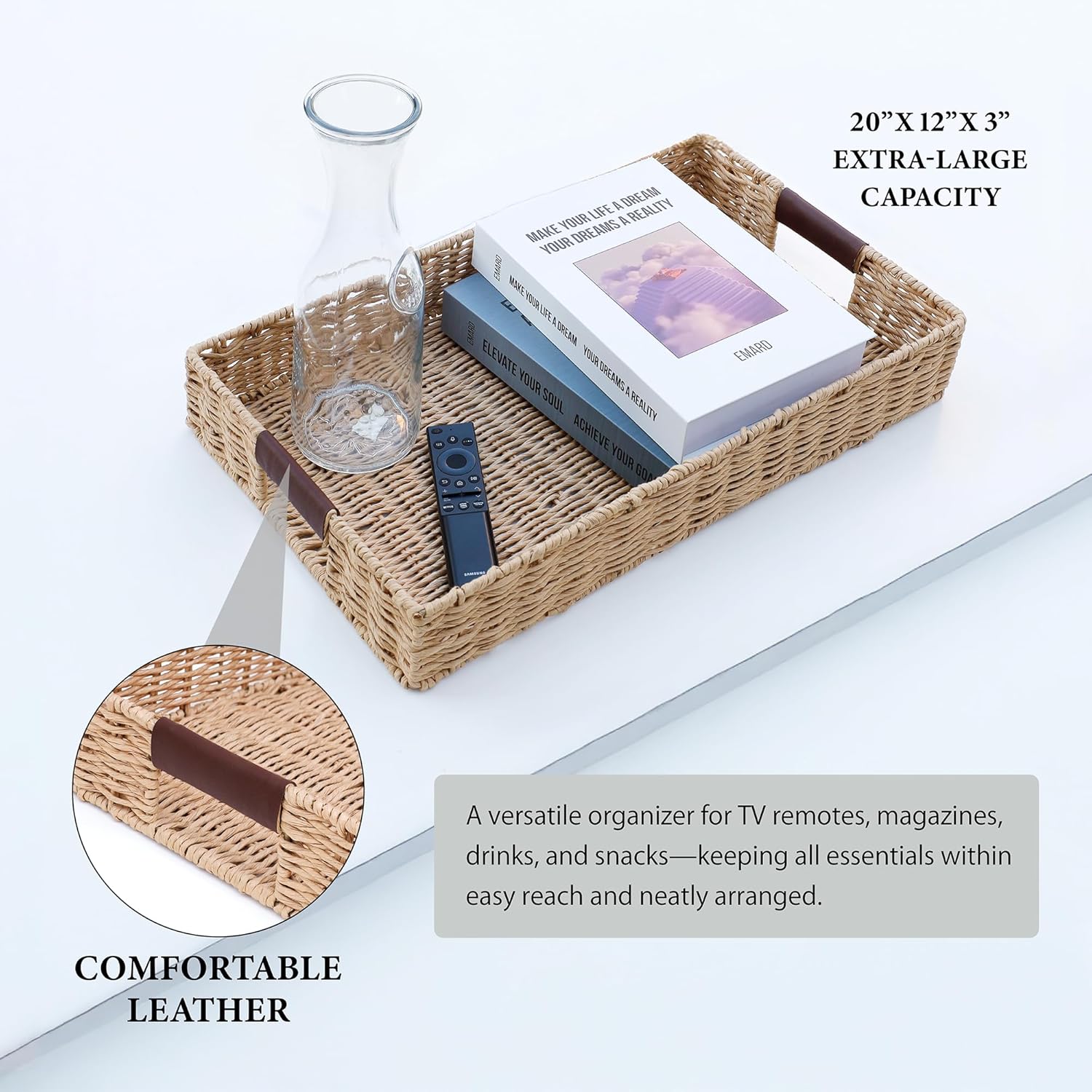 Summit Living Handwoven Rattan Serving Tray 20x12