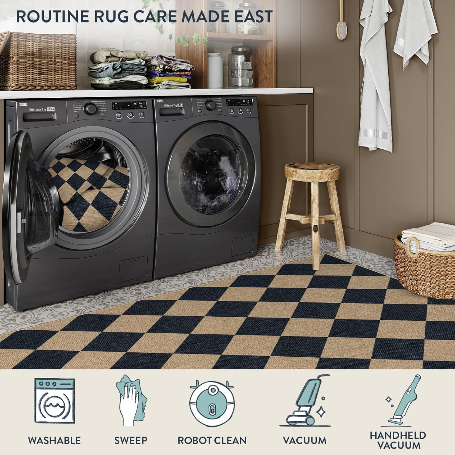 Lahome Checkered Jute 3x5 Outdoor Rug