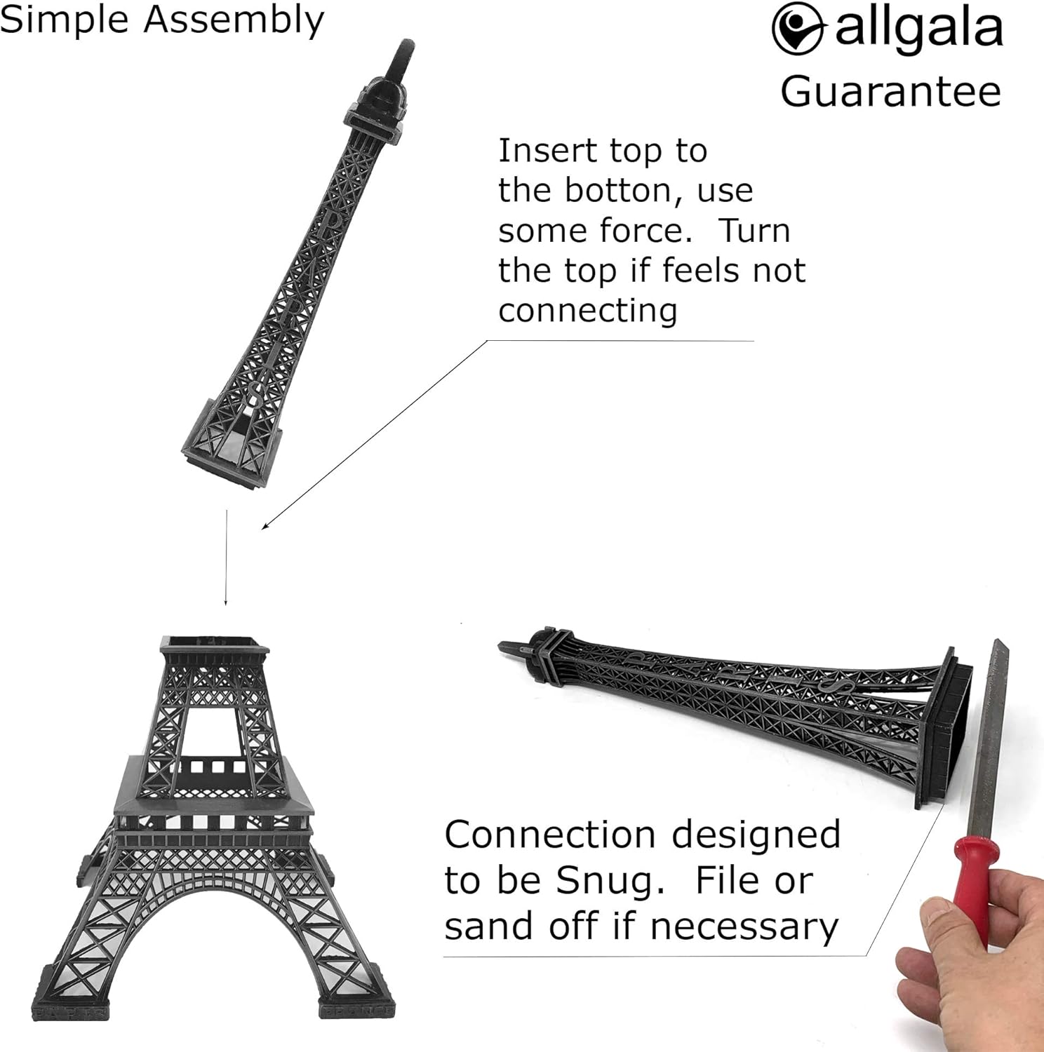 Allgala 24 Inch Eiffel Tower Statue Decor Alloy Metal White