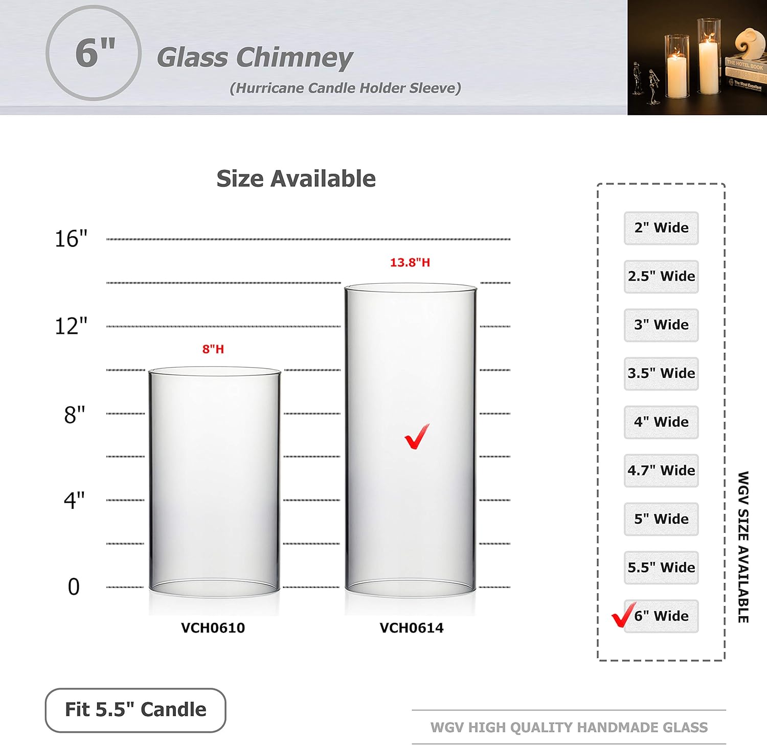 WGVI Hurricane Candle Holder Sleeve 6 Inch Wide