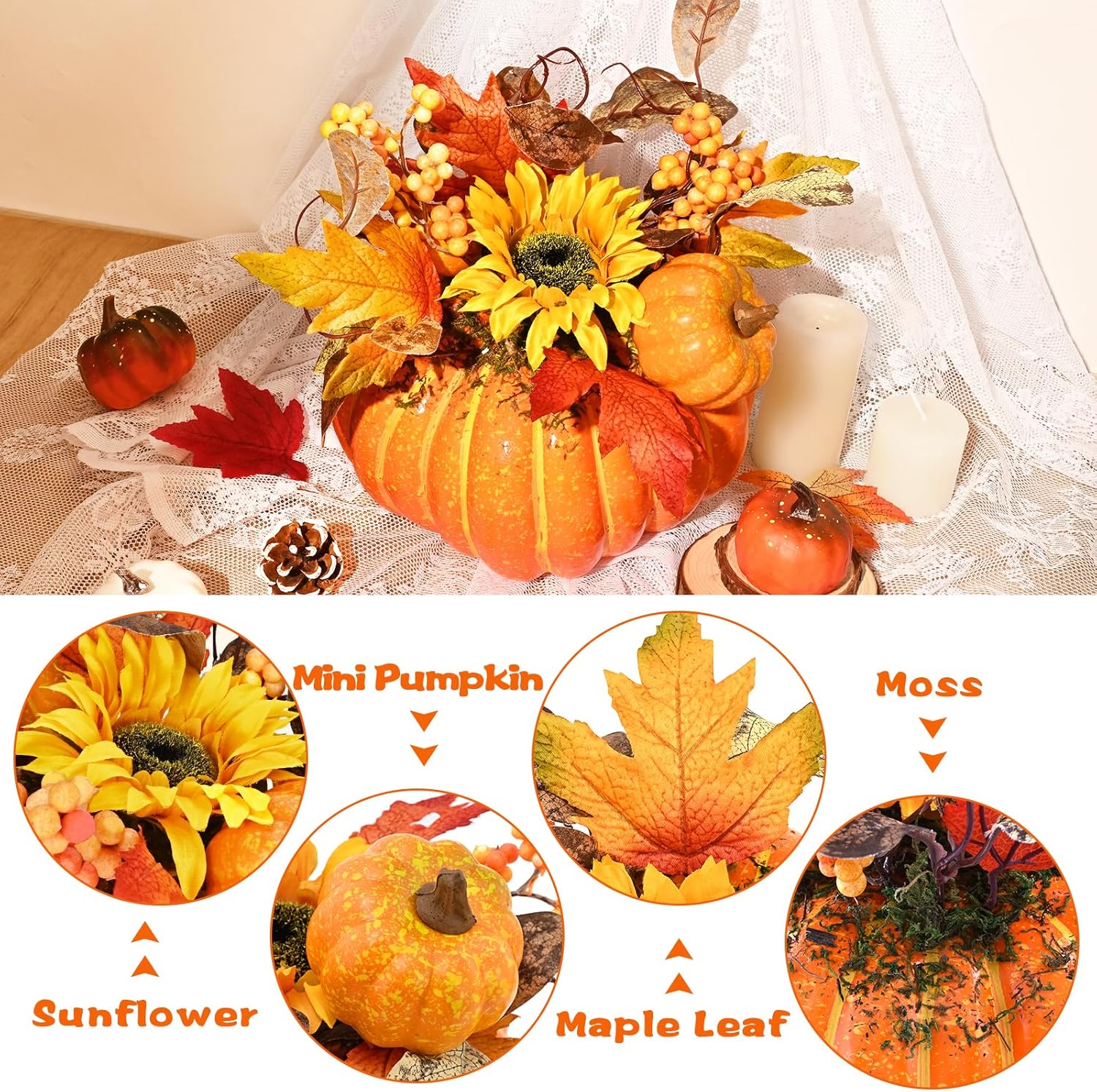Fall Centerpieces with Lights and Maple Leaves