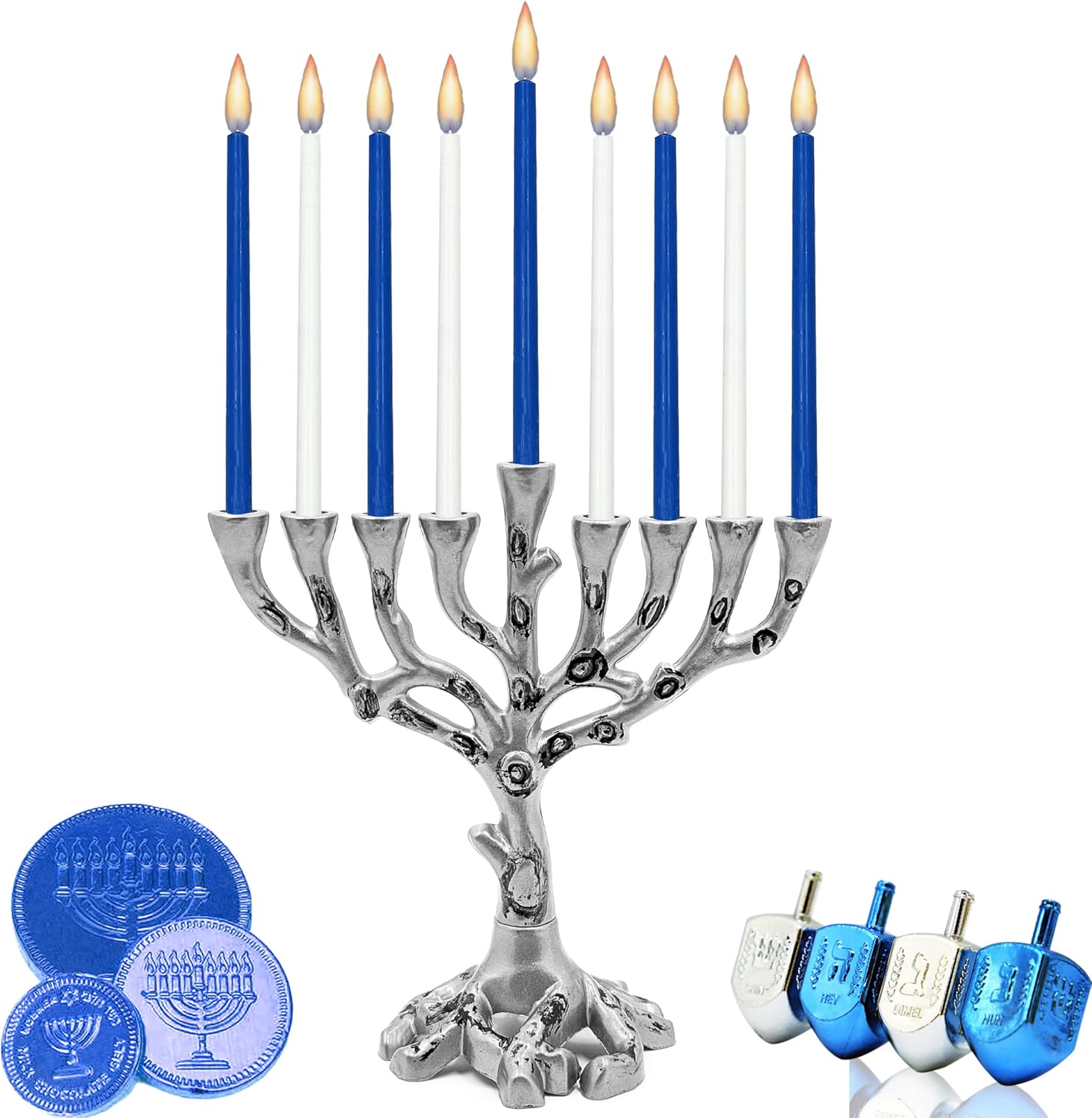 The Dreidel Company Hanukkah Menorah Tree of Life Mini Pewter Finish