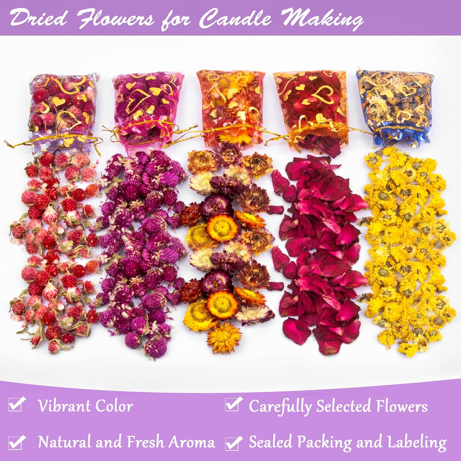 50 Bags Dried Flowers for DIY Crafts and Witchcraft