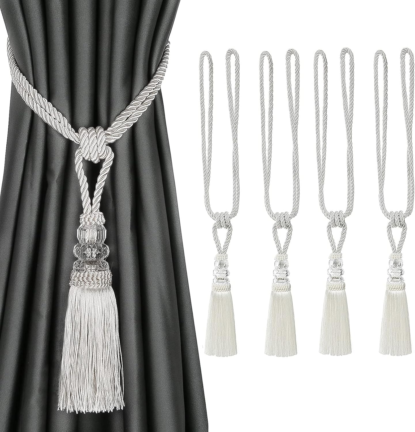 BEL AVENIR 4 Pack Crystal Curtain Tiebacks with Tassels