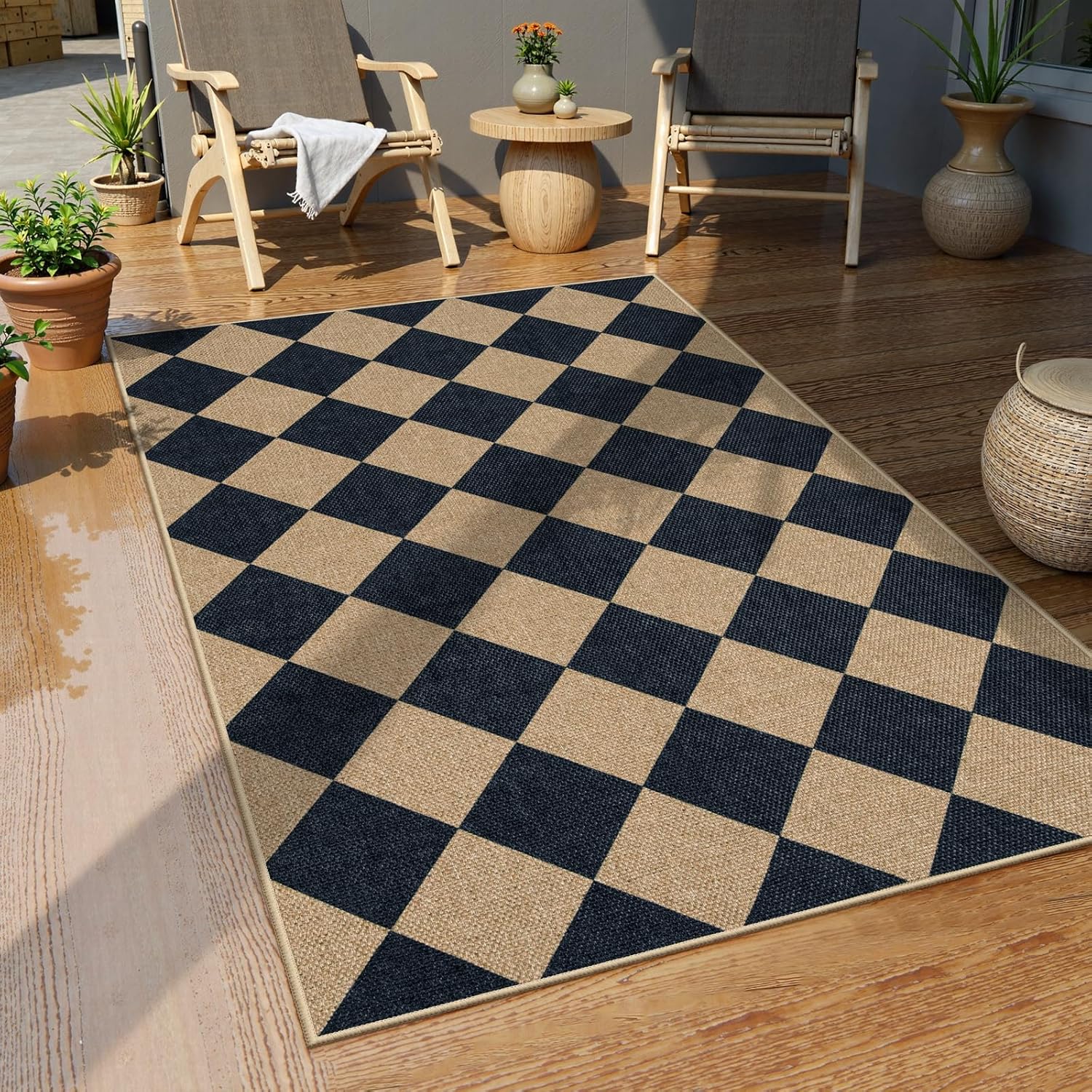 Lahome Checkered Jute 3x5 Outdoor Rug
