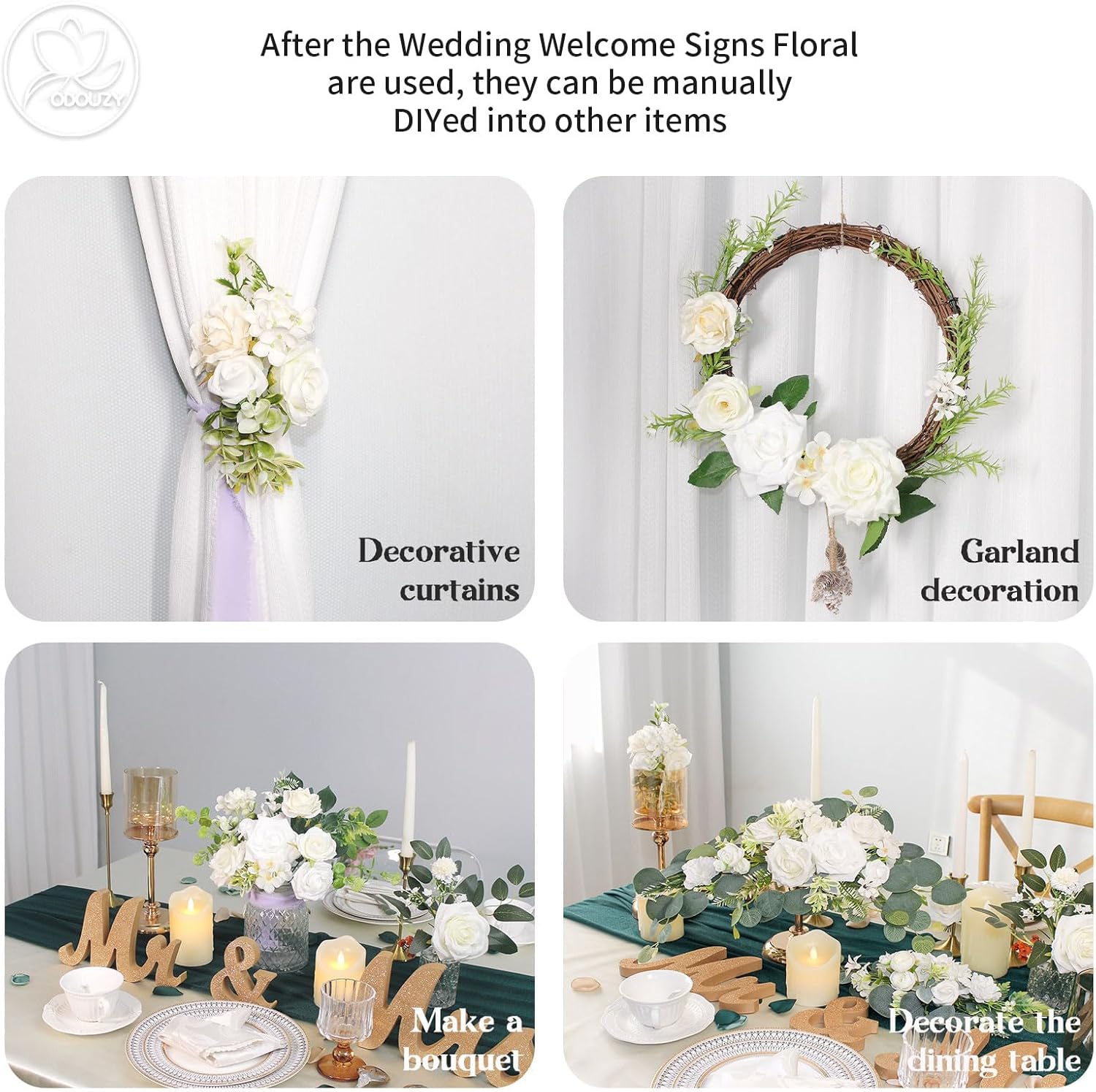 Artificial Wedding Arch Flowers Set of 2 White