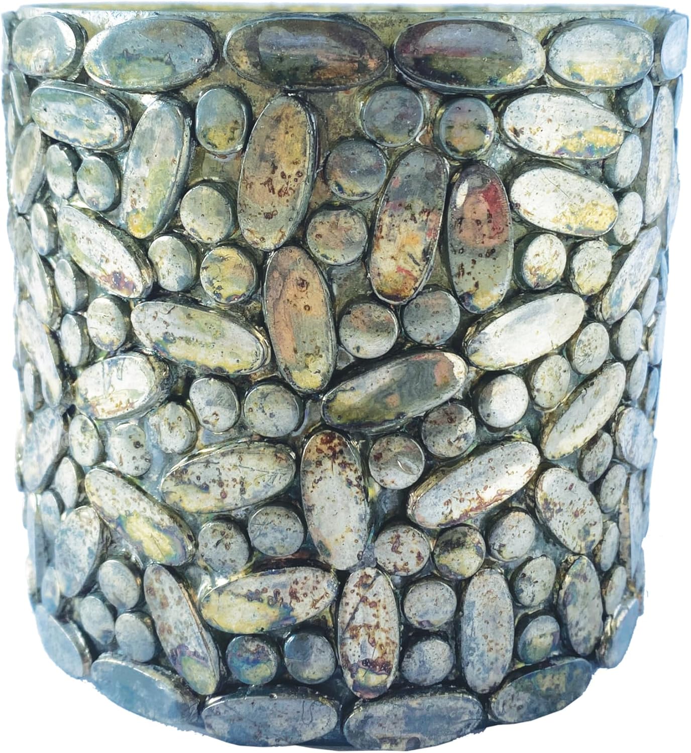 Creative Co Op Oxidized Glass Mosaic Votive Candleholder Pewter Finish