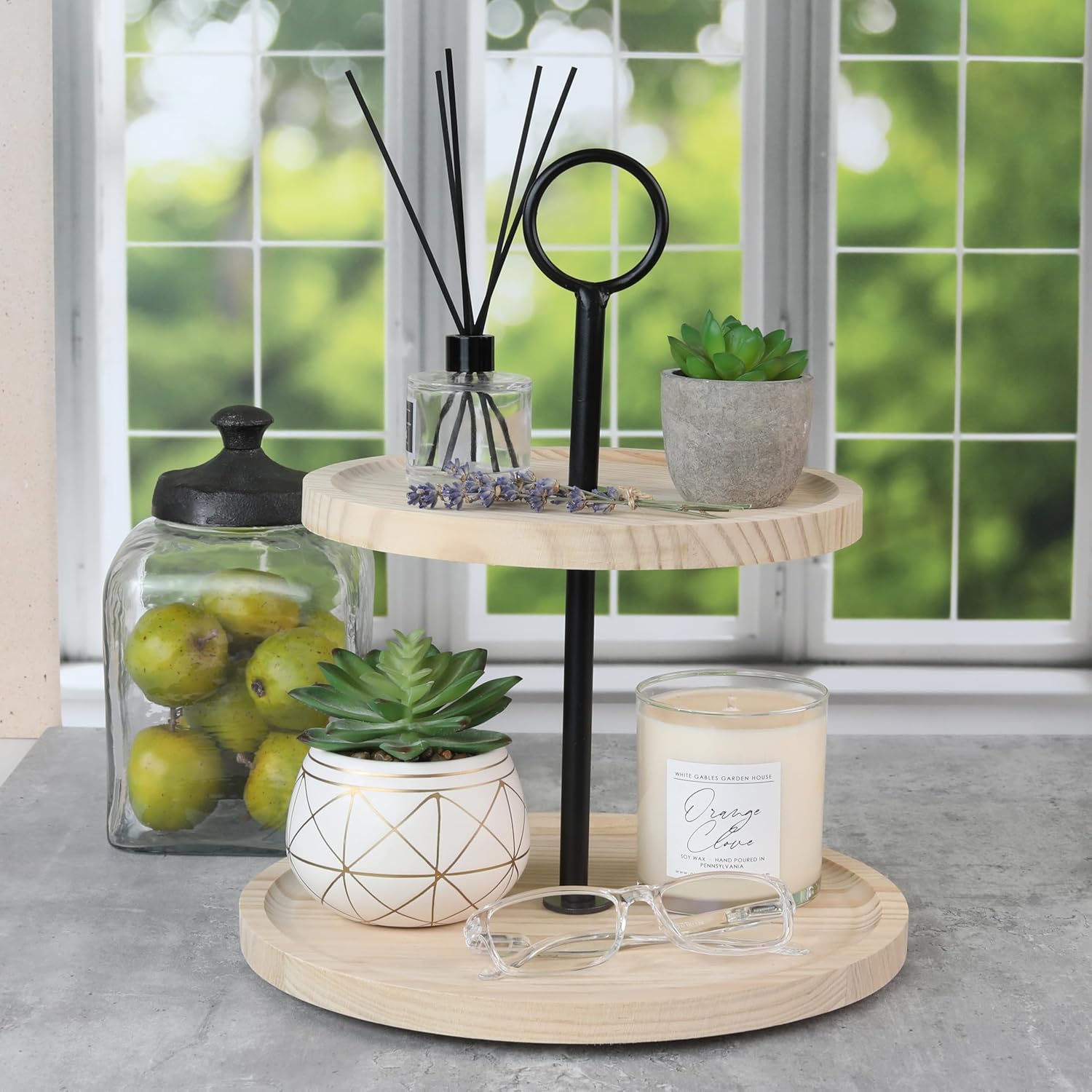 KIBAGA Decorative Wooden Two Tiered Tray Stand
