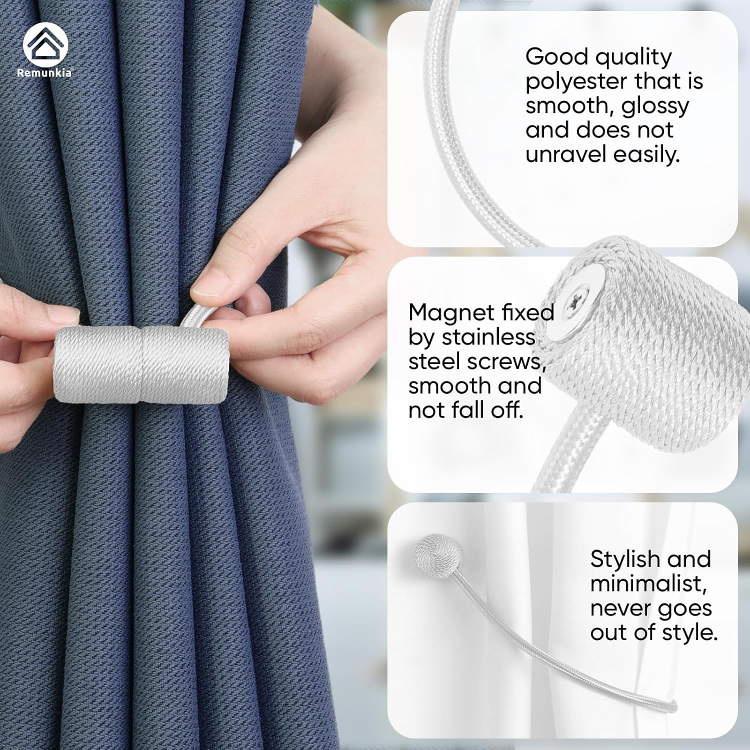 Remunkia Magnetic Curtain Tiebacks 2 Pack - White