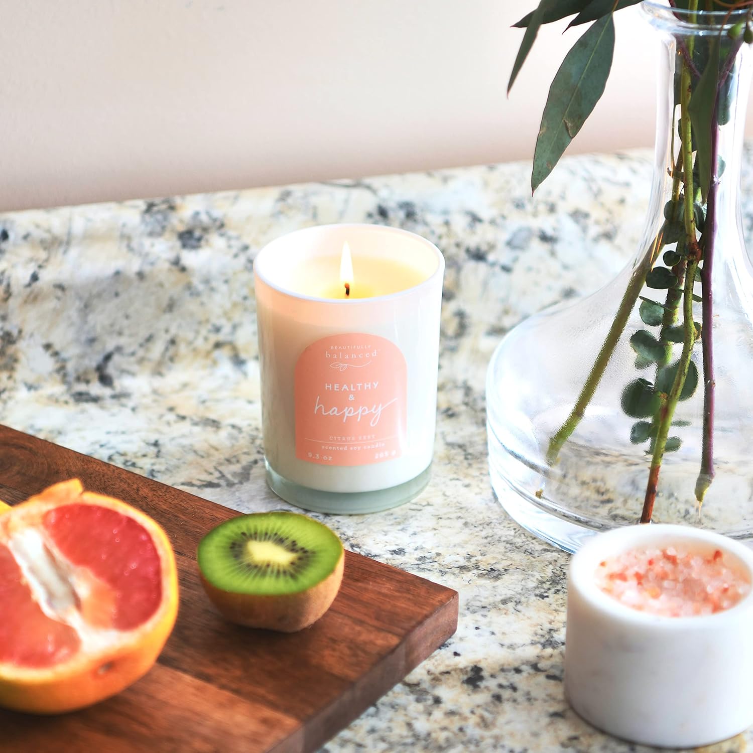 Scented Lidded Glass Soy Candle - Healthy Happy 93 oz