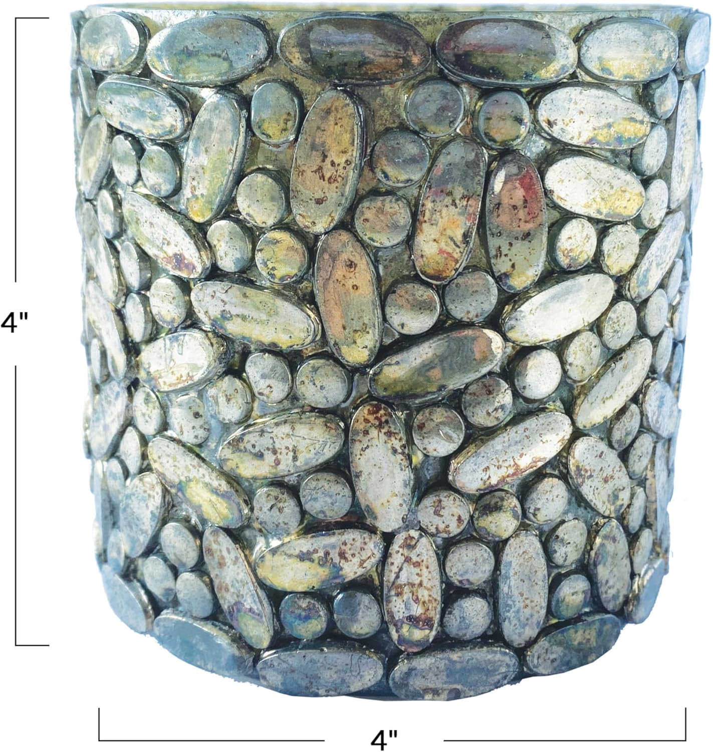 Creative Co Op Oxidized Glass Mosaic Votive Candleholder Pewter Finish