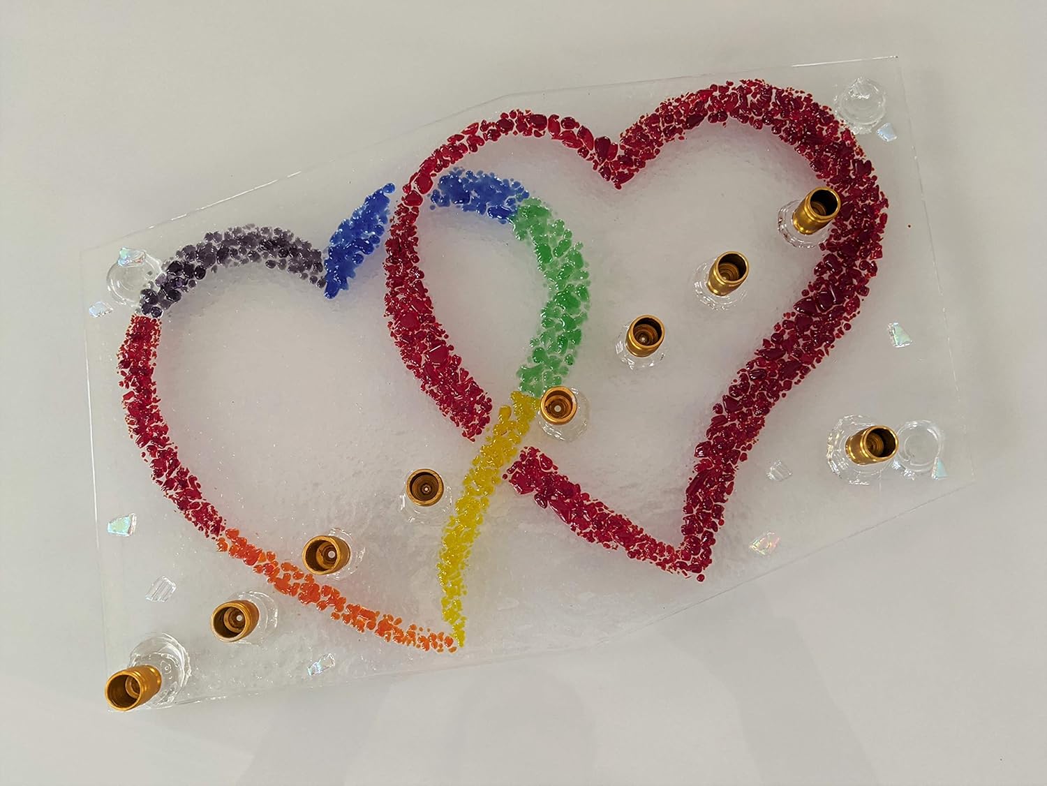 Two Hearts Pride Glass Menorah by YafitGlass 1