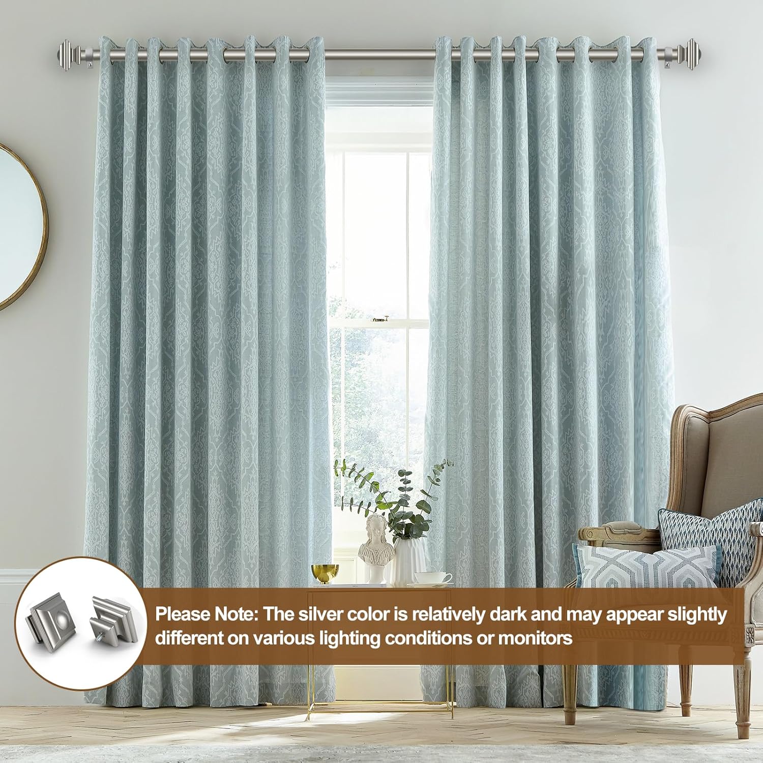 KAMANINA 1 Inch Curtain Rods Adjustable 32-58 Inches Antique Silver