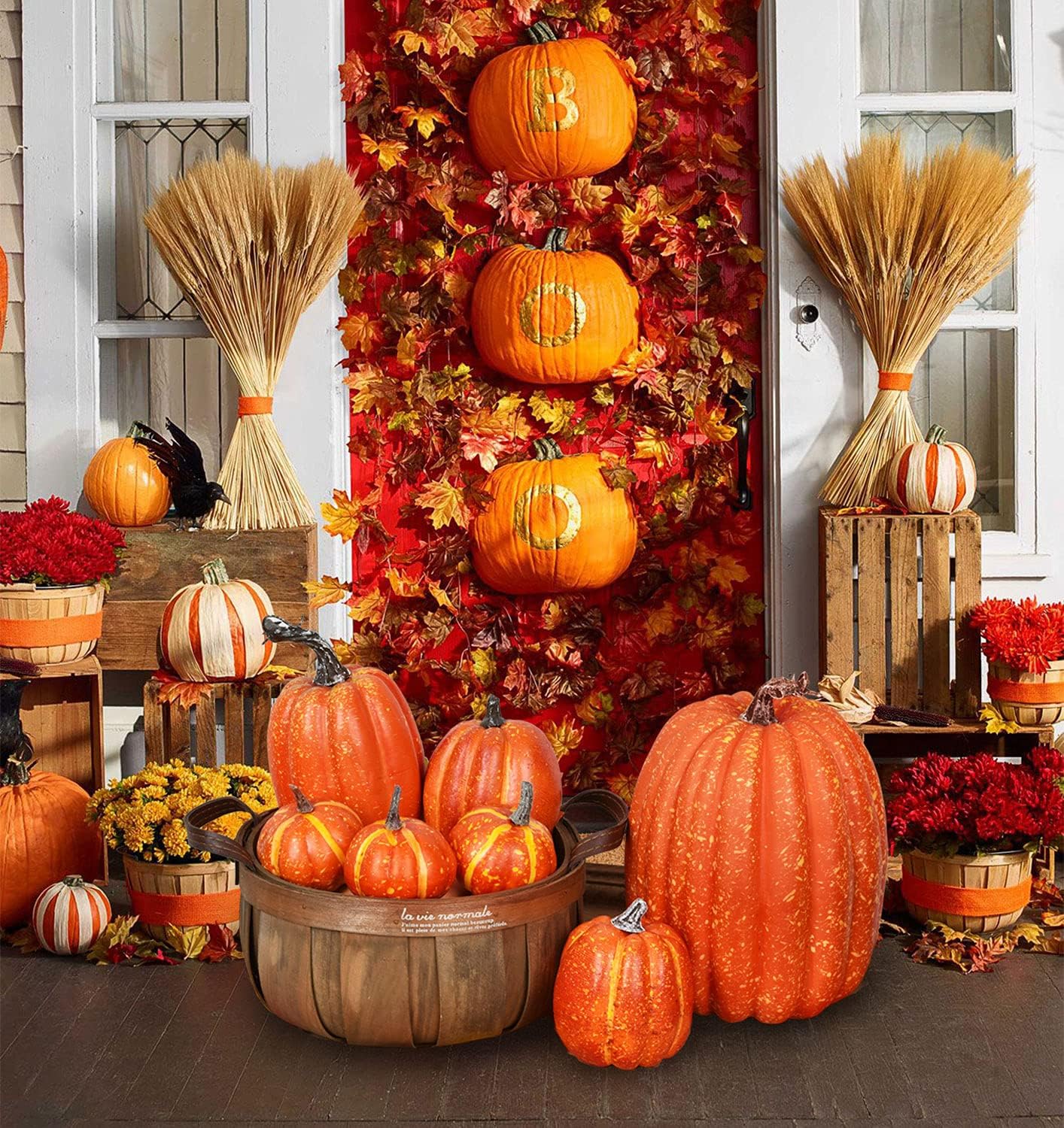 Lvydec Artificial Pumpkins Set 7pcs Harvest Decoration
