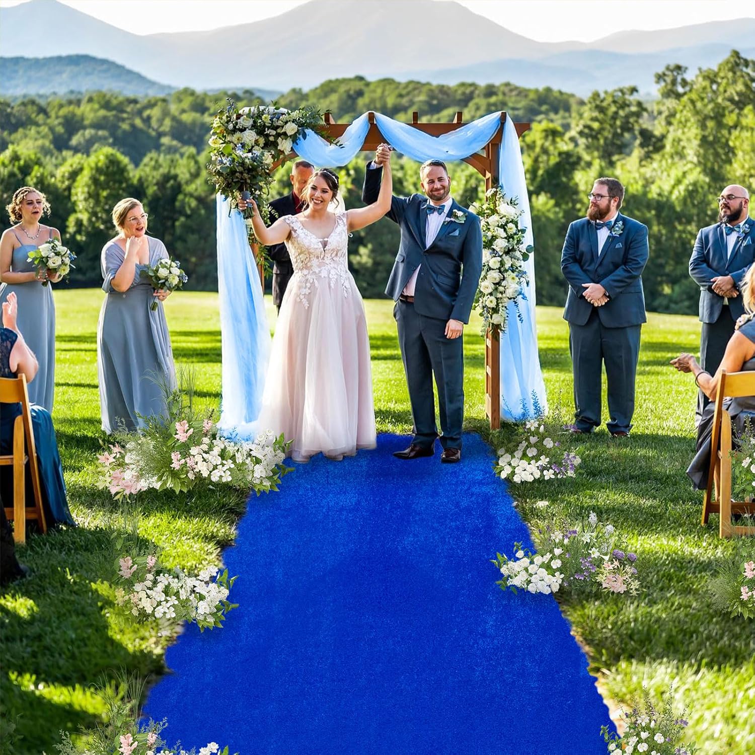 QueenDream Royal Blue Velvet Aisle Runner 25x15ft