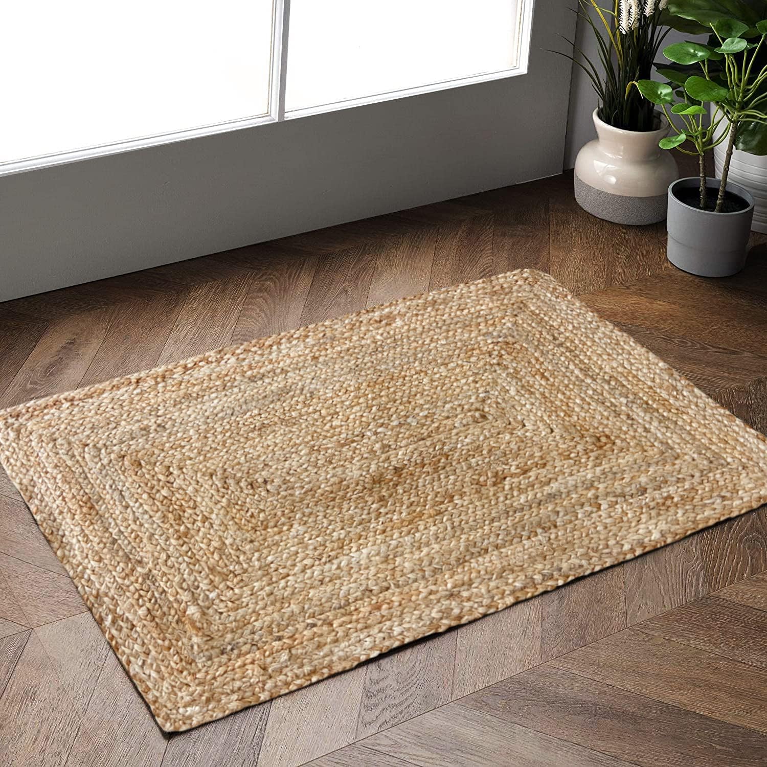 Hausattire Hand Woven Jute Braided Rug 2x3 Natural