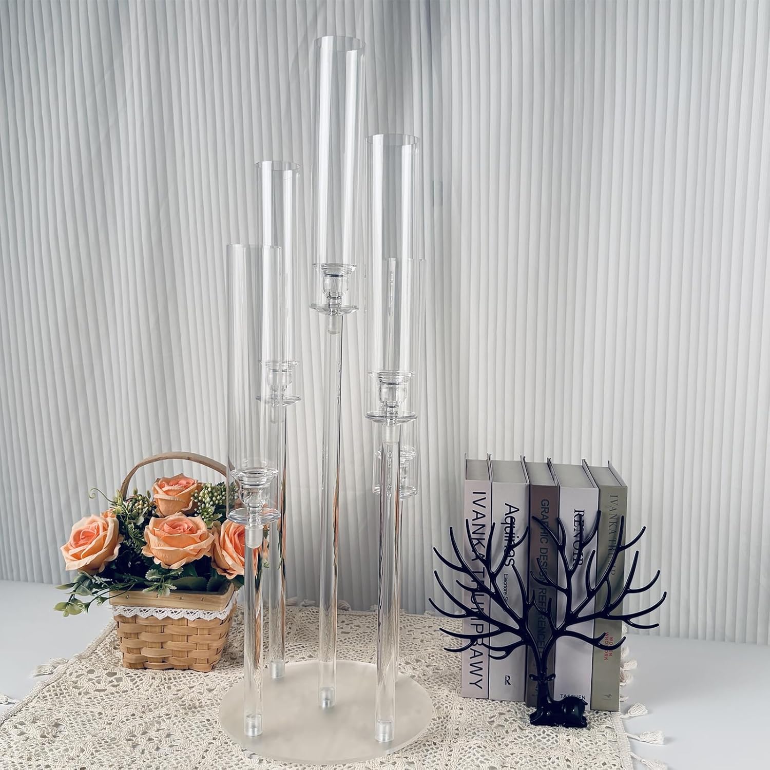 2 Sets 5 Arms Acrylic Candelabra Centerpieces with LED Holder