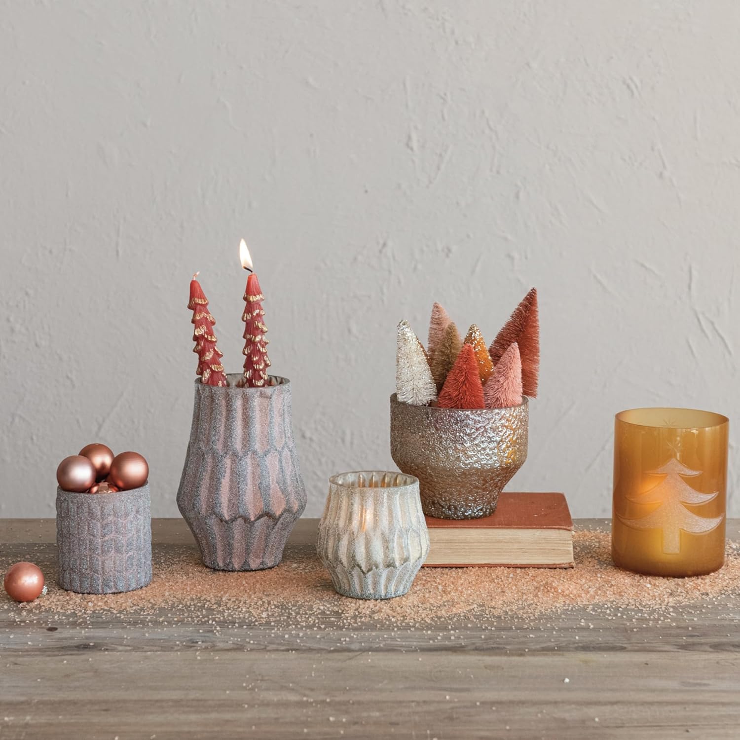 Creative Co Op Round Glass Votive Candleholder with Frosted Copper Finish