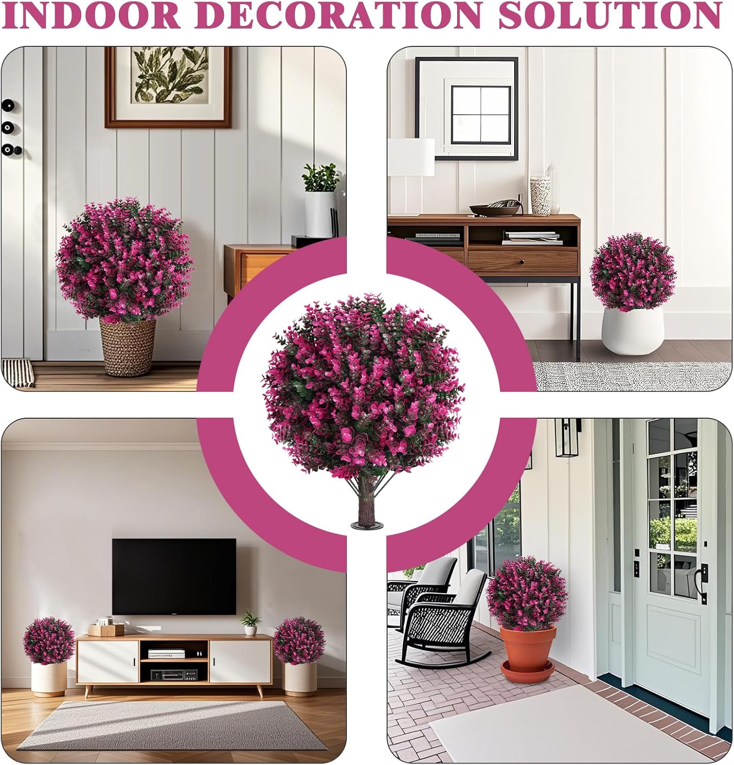 Artificial Topiary Trees with Pink Eucalyptus Set of 2