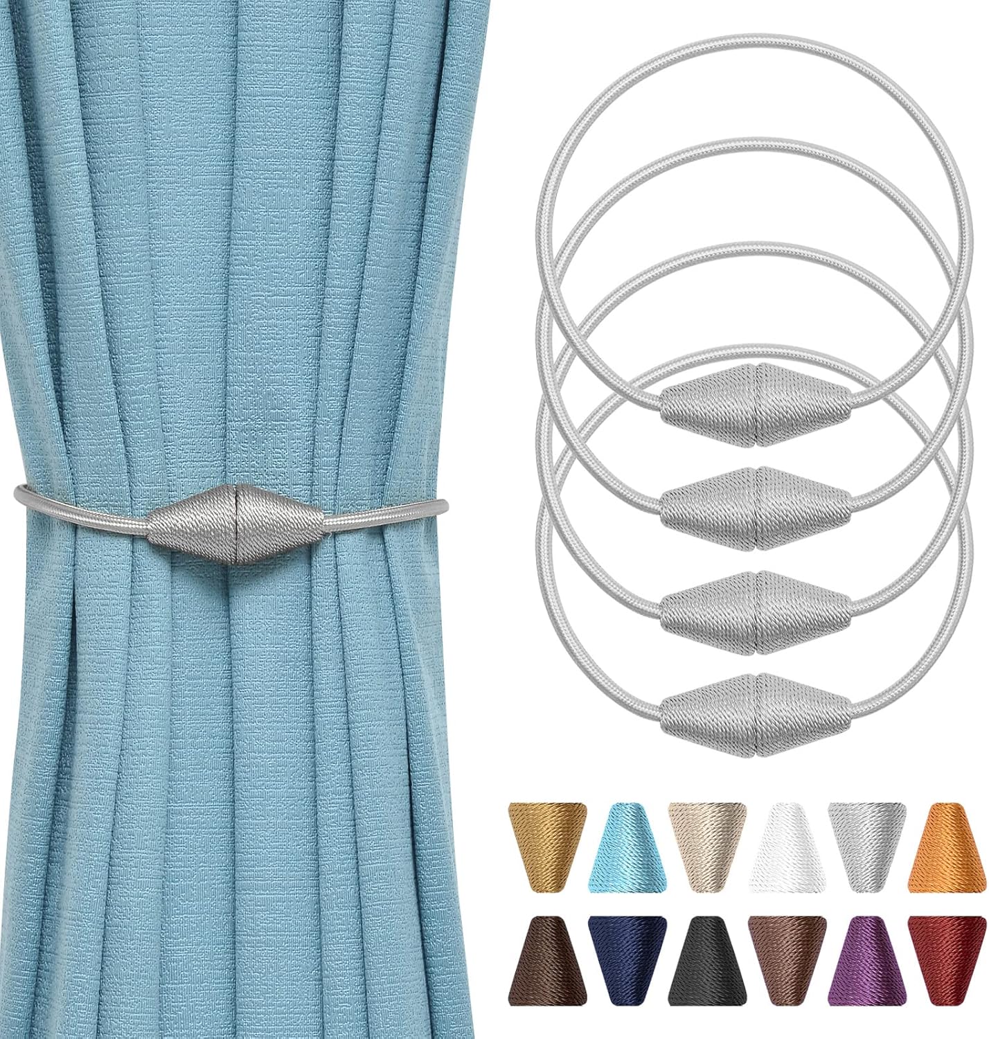 NICEEC 4 Pack Magnetic Curtain Tiebacks Grey