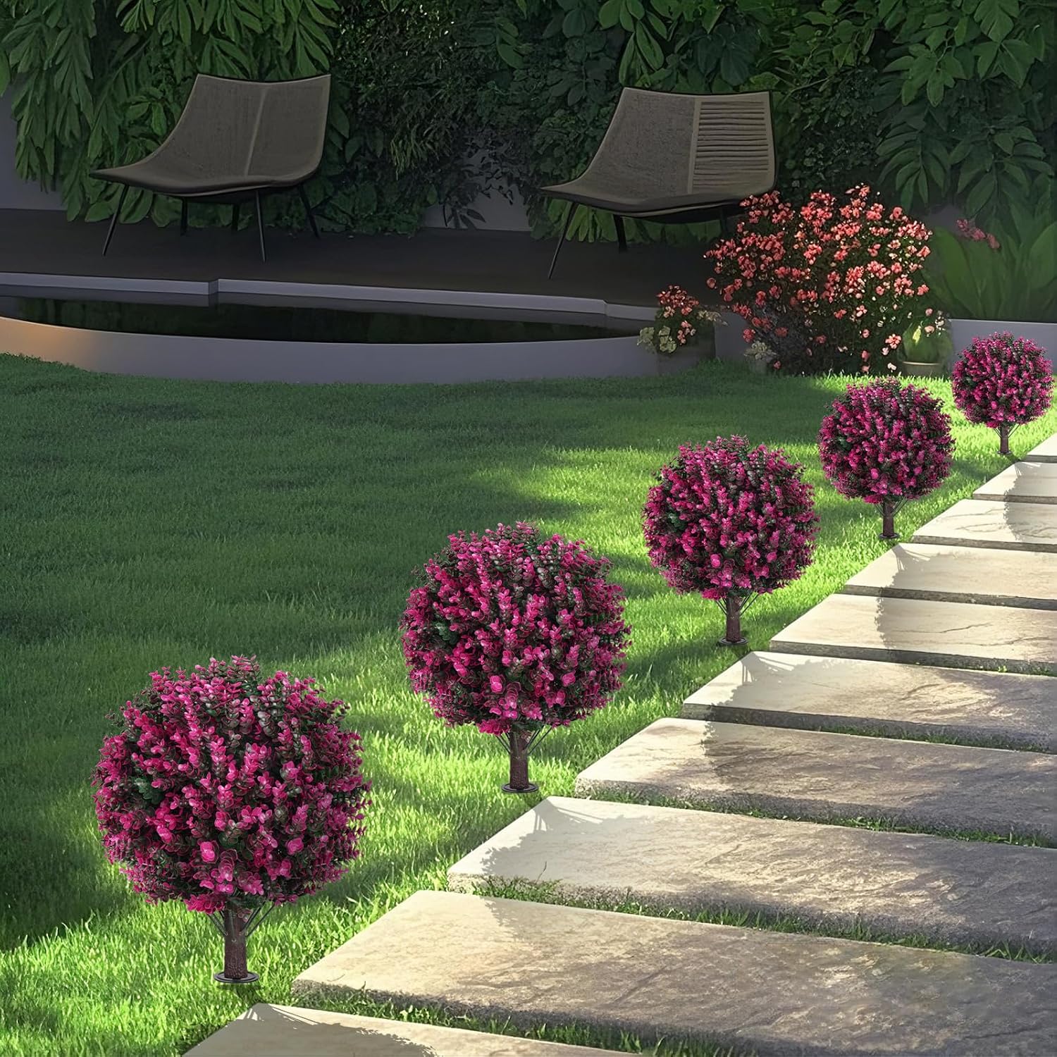 Artificial Topiary Trees with Pink Eucalyptus Set of 2