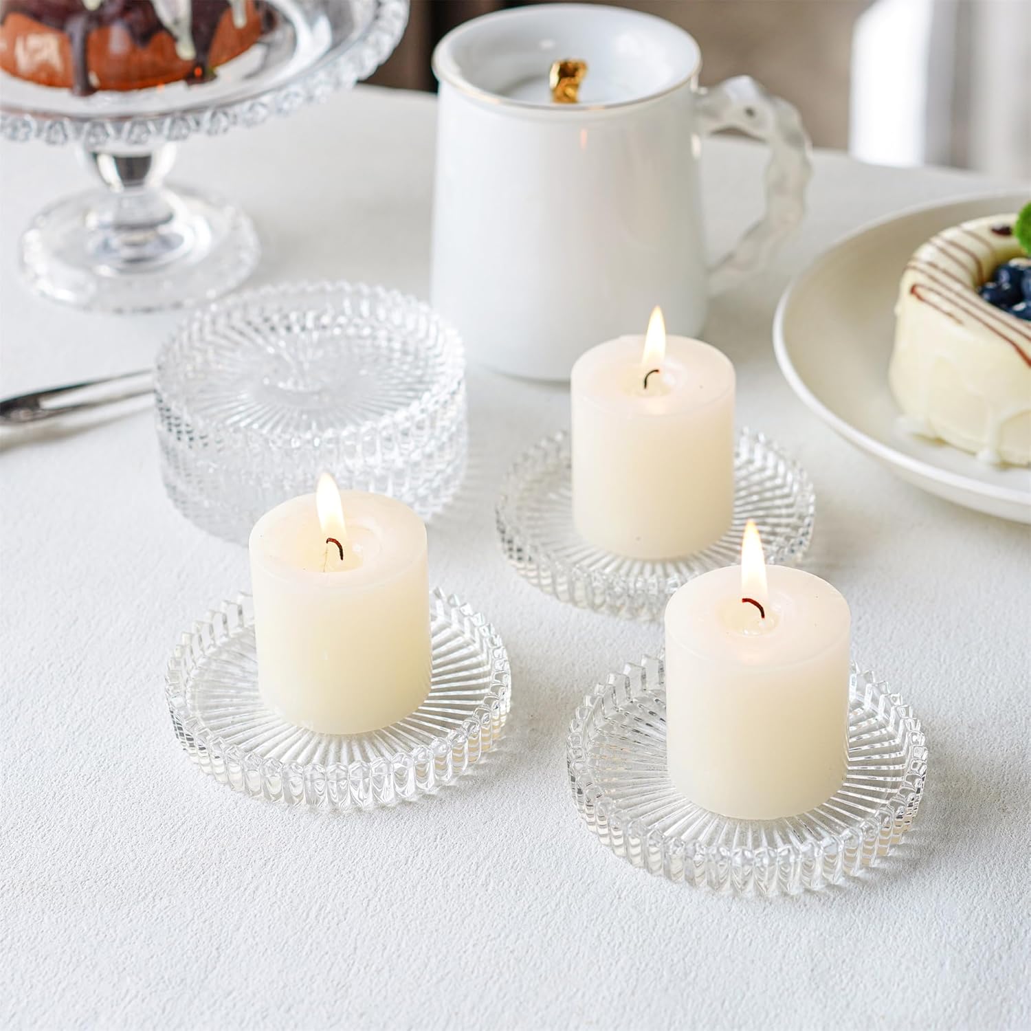 Kanpura Clear Glass Candle Holder Plates Set of 6
