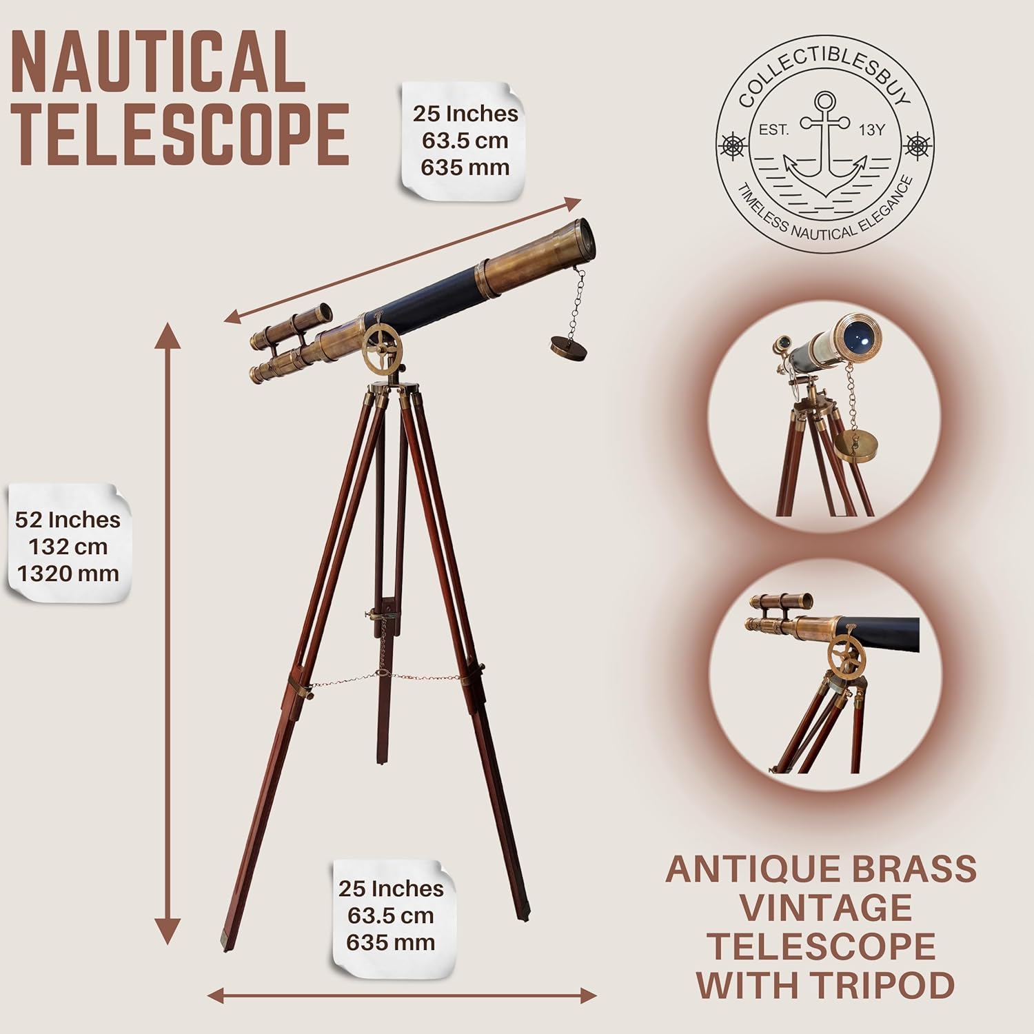 Classic Nautical Brass Telescope with Wooden Tripod