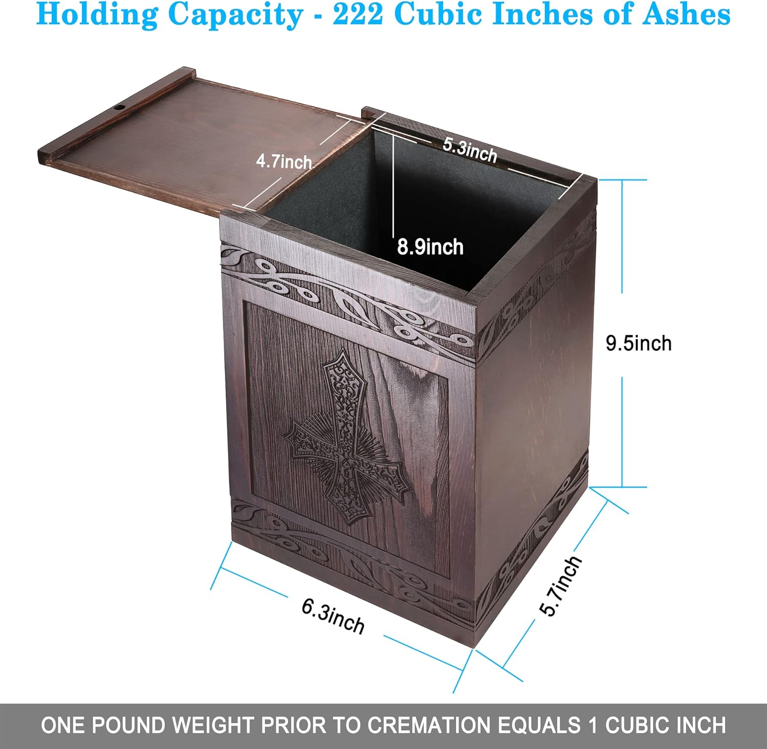 Wooden Cross Cremation Urn 222 Cubic Inches