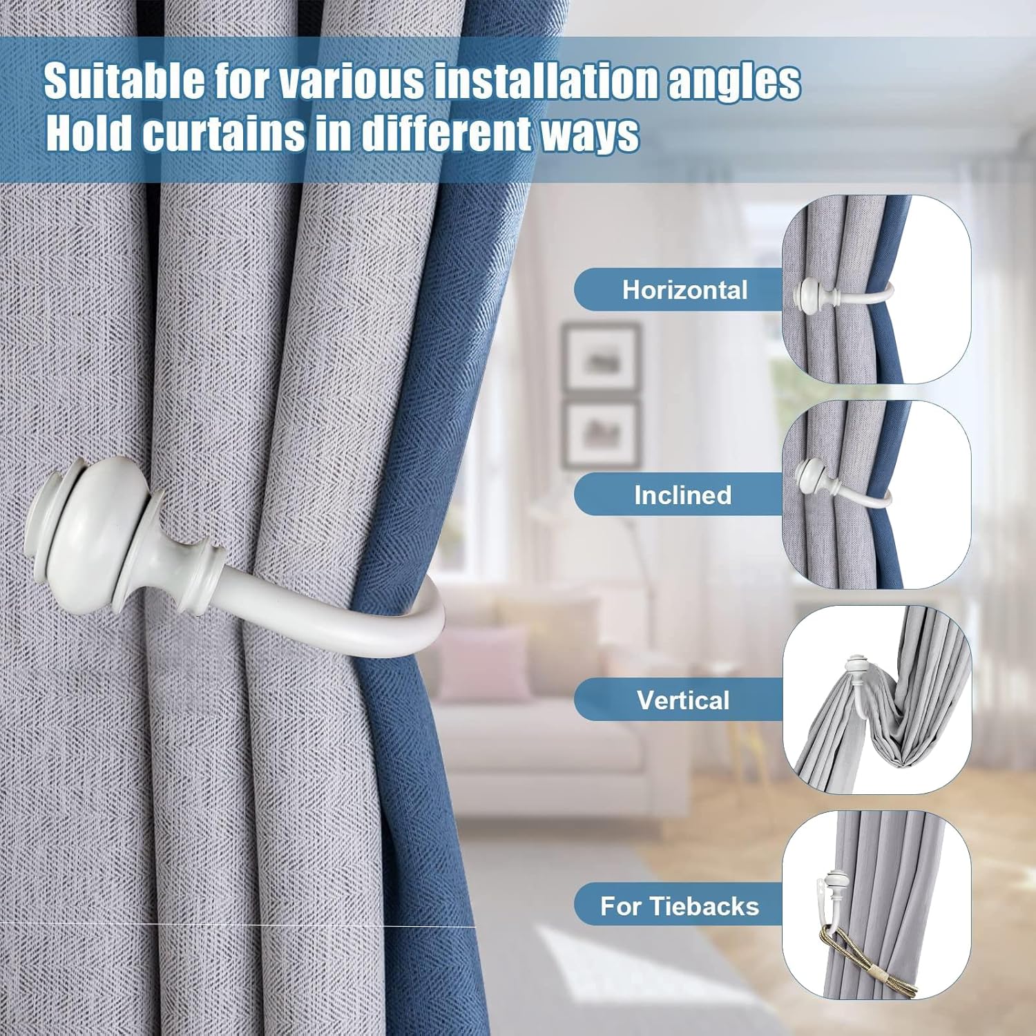 4Pcs Curtain Holdbacks - White Wall Mounted Drapery Tiebacks with Screws