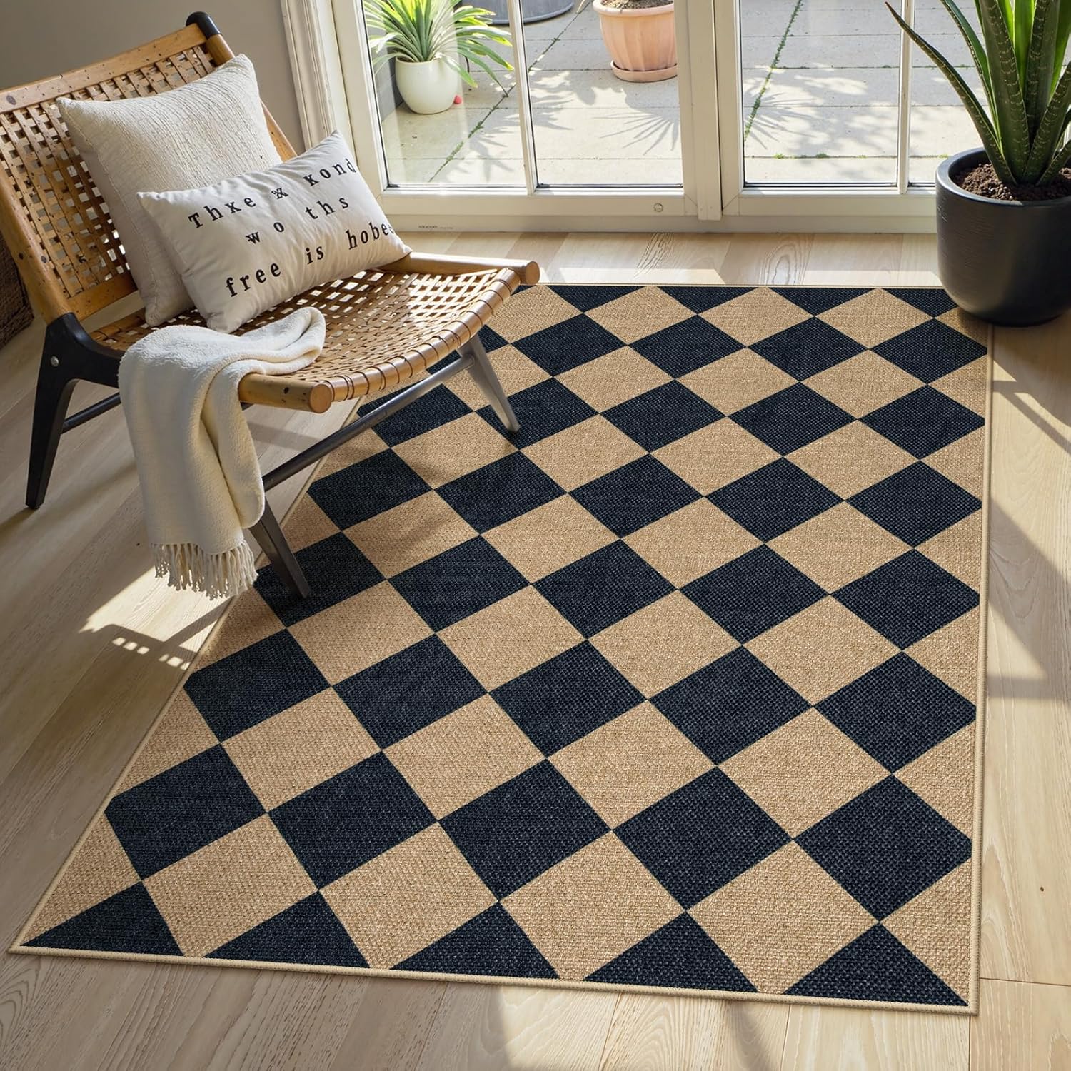 Lahome Checkered Jute 3x5 Outdoor Rug