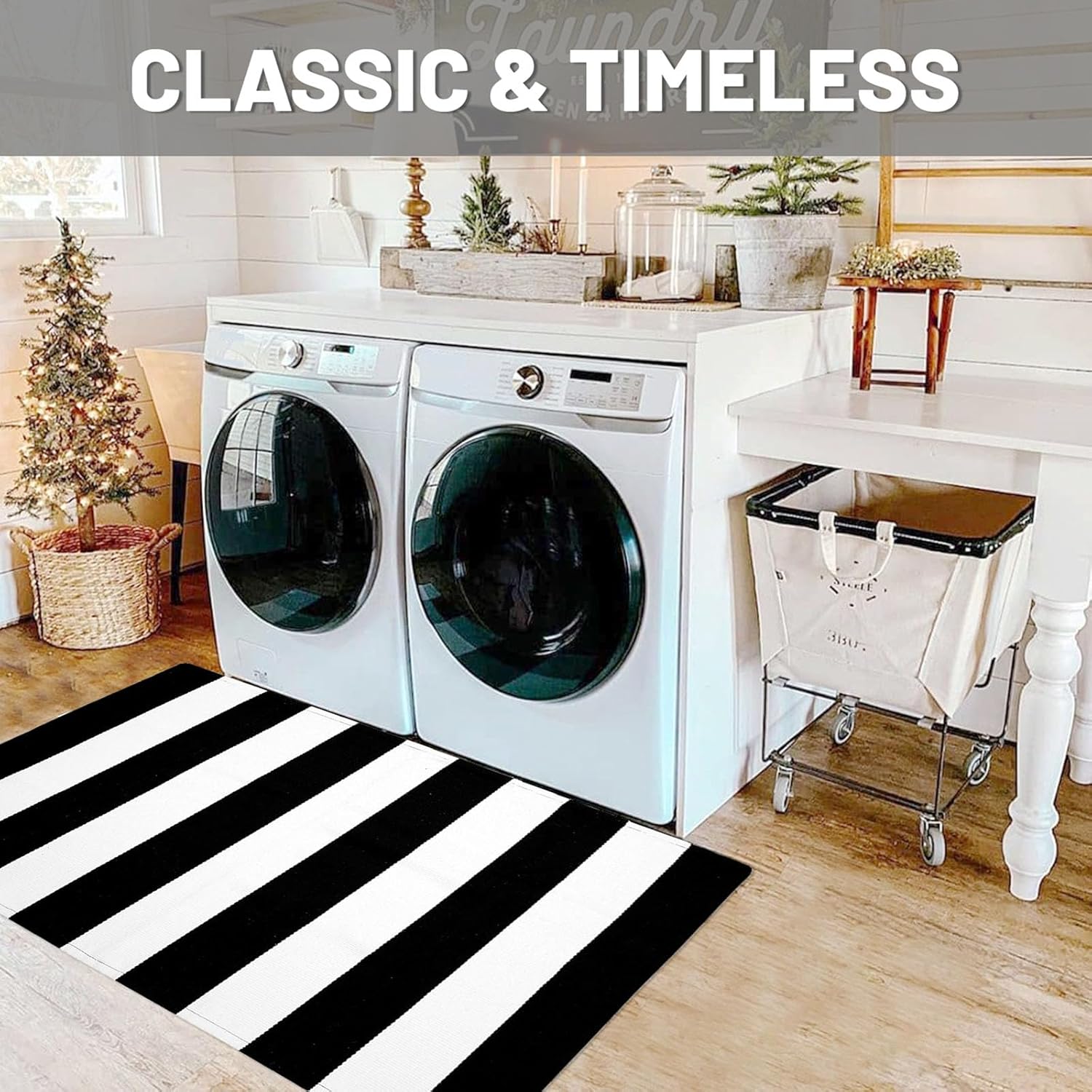 IOHOUZE Black White Striped Rug 275 x 43