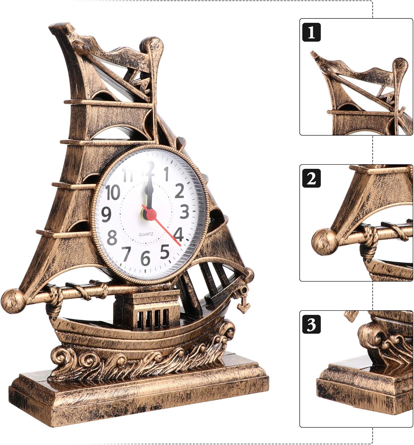Retro Sailboat Alarm Clock Nautical Decor Golden
