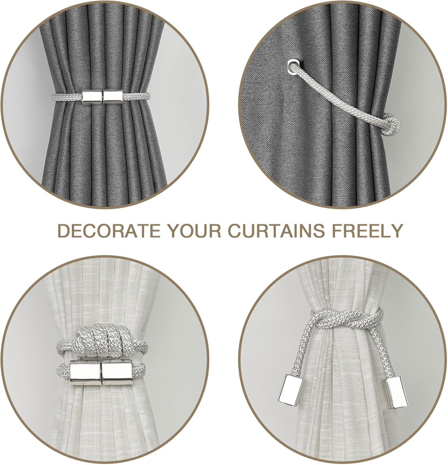 NICEEC 4 Pack Magnetic Curtain Tiebacks Modern Simple Style