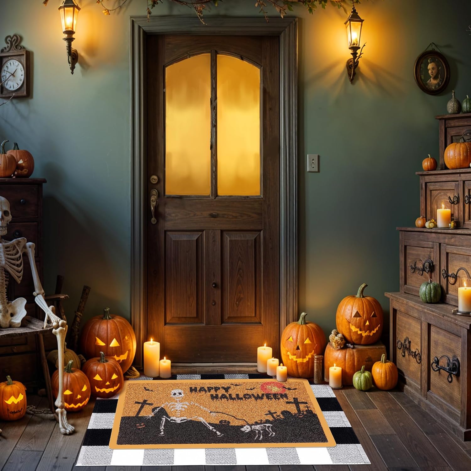 Frakron 2Pcs Halloween Door Mat Combo Set