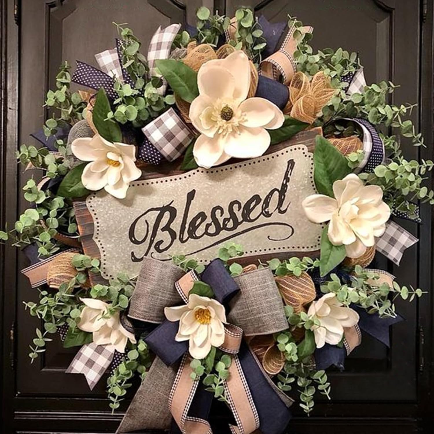 White Magnolia Wreath Front Door Decor