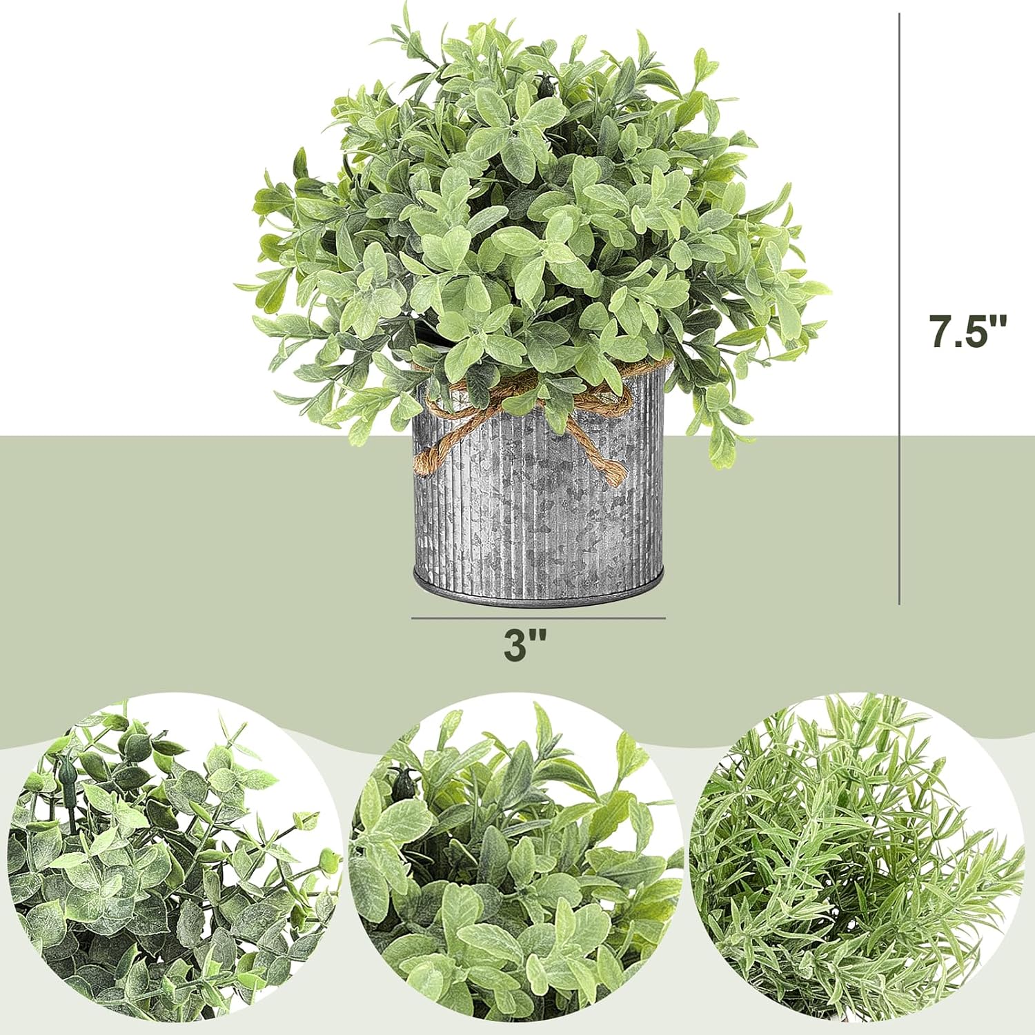 Mkono 3 Pack Artificial Plants in Galvanized Pots