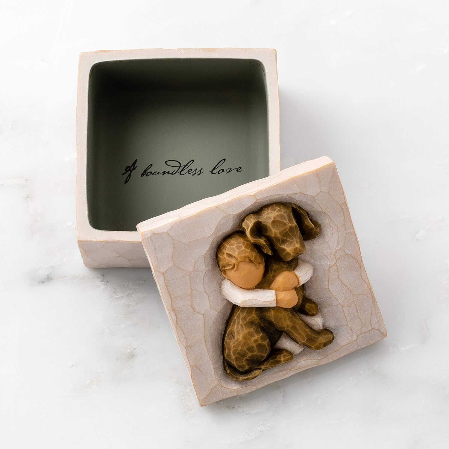 Willow Tree Hug Dark Dog Hand-Painted Keepsake Box